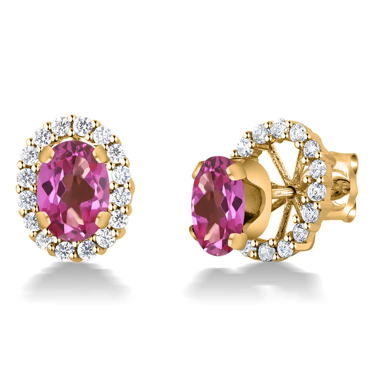 18K Yellow Gold Plated Silver Oval Pink Mystic Topaz Stud Earrings for Women | Gem Stone King | Elegant Jewelry Gift for Birthday, Anniversary & Special Occasions