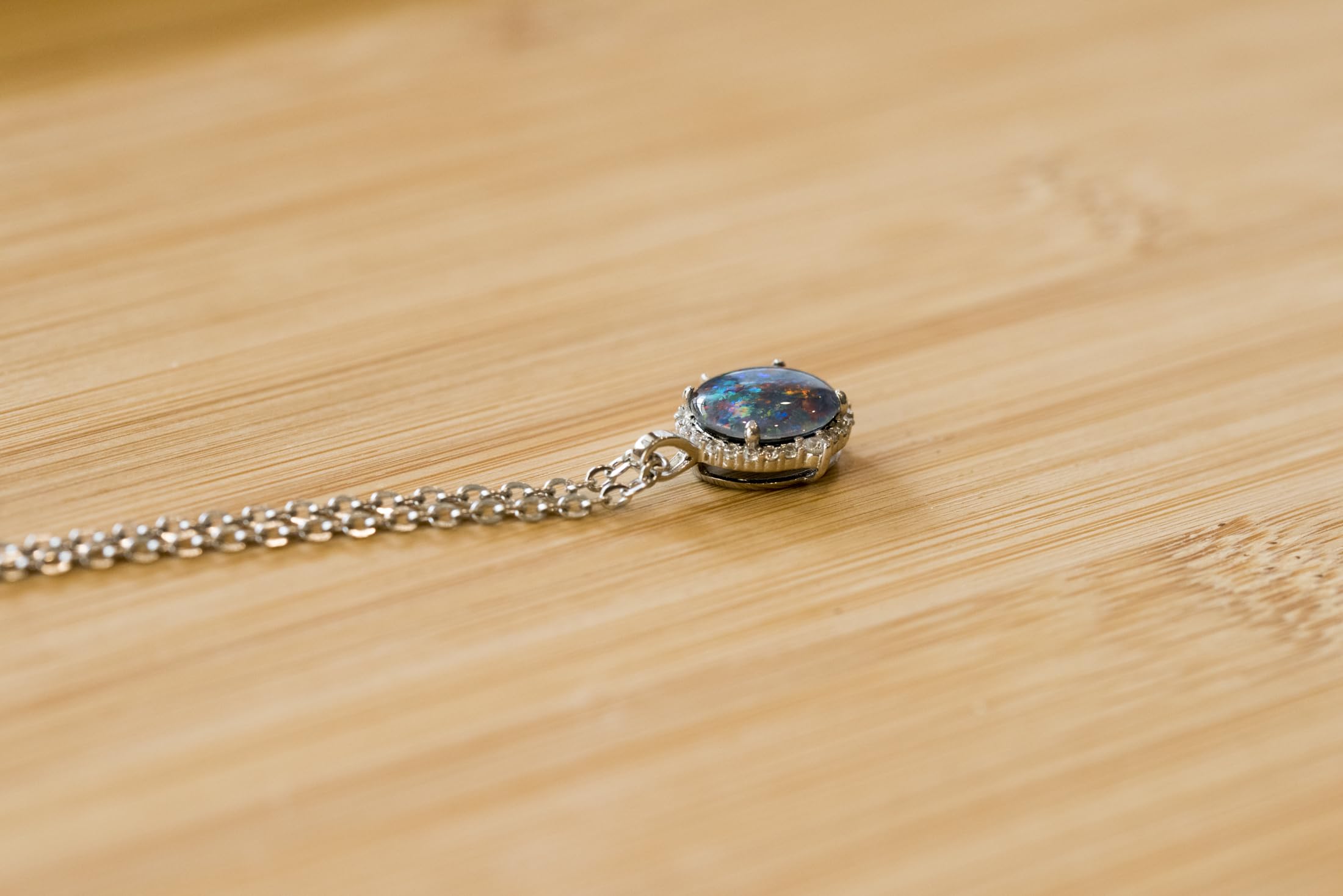 Genuine Triplet Opal Necklace - 925 Sterling Silver Halo Style Australian Opal Pendant (12x10mm) for Women, White Gold Plated Jewelry - Perfect for Weddings, Parties & Special Occasions