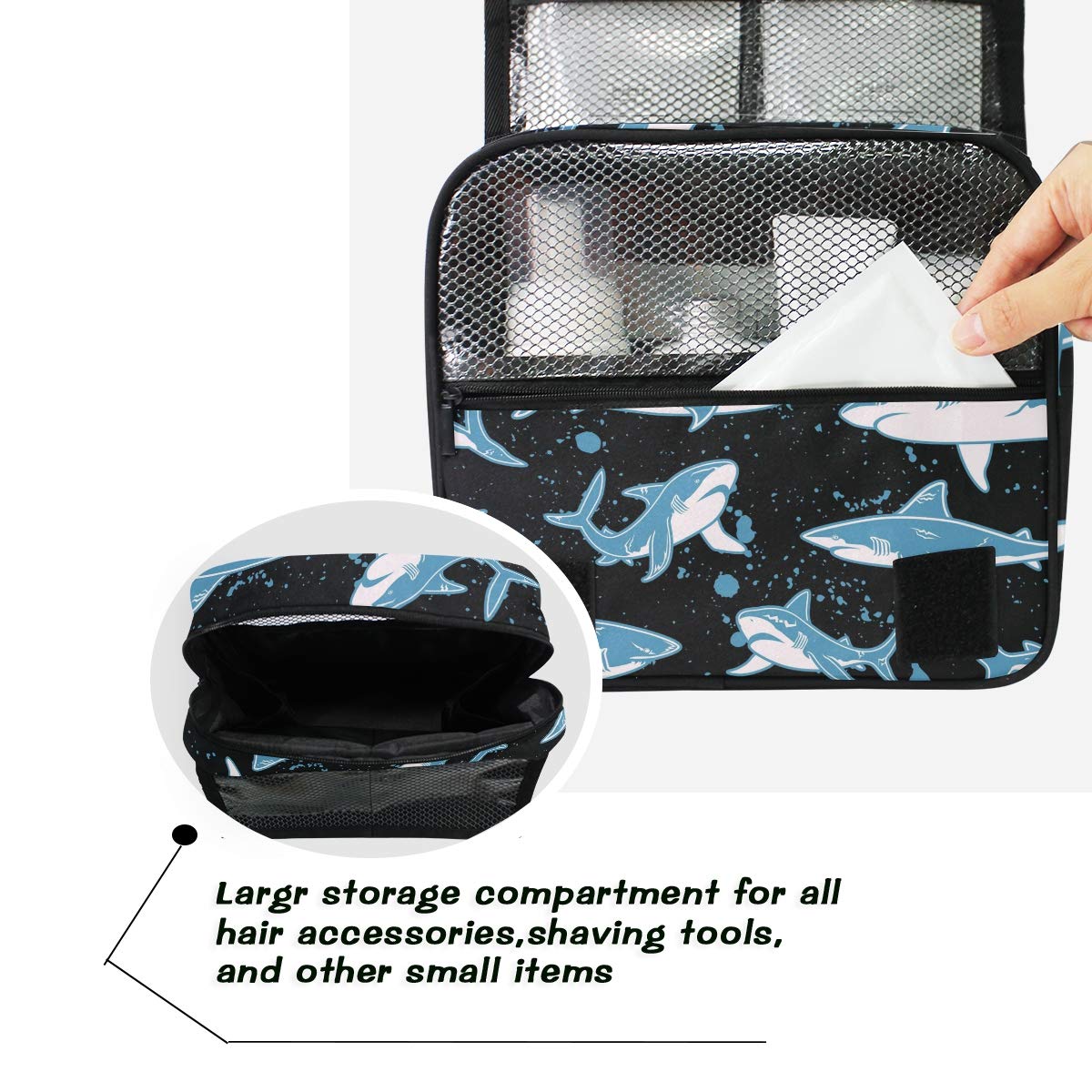 **Senya Hanging Travel Toiletry Bag Kit for Men & Women – Waterproof Cosmetic Organizer with Shark Design – Perfect for Camping, Gym, Business Trips & Vacation**