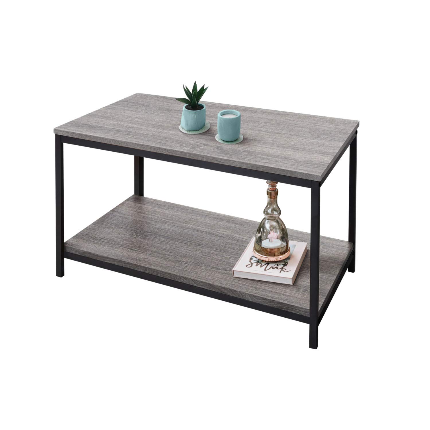 Modern Rectangular Coffee Table for Living Room - Wood & Metal Cocktail Table - Perfect for Small Spaces, Home Decor & Entertaining Guests