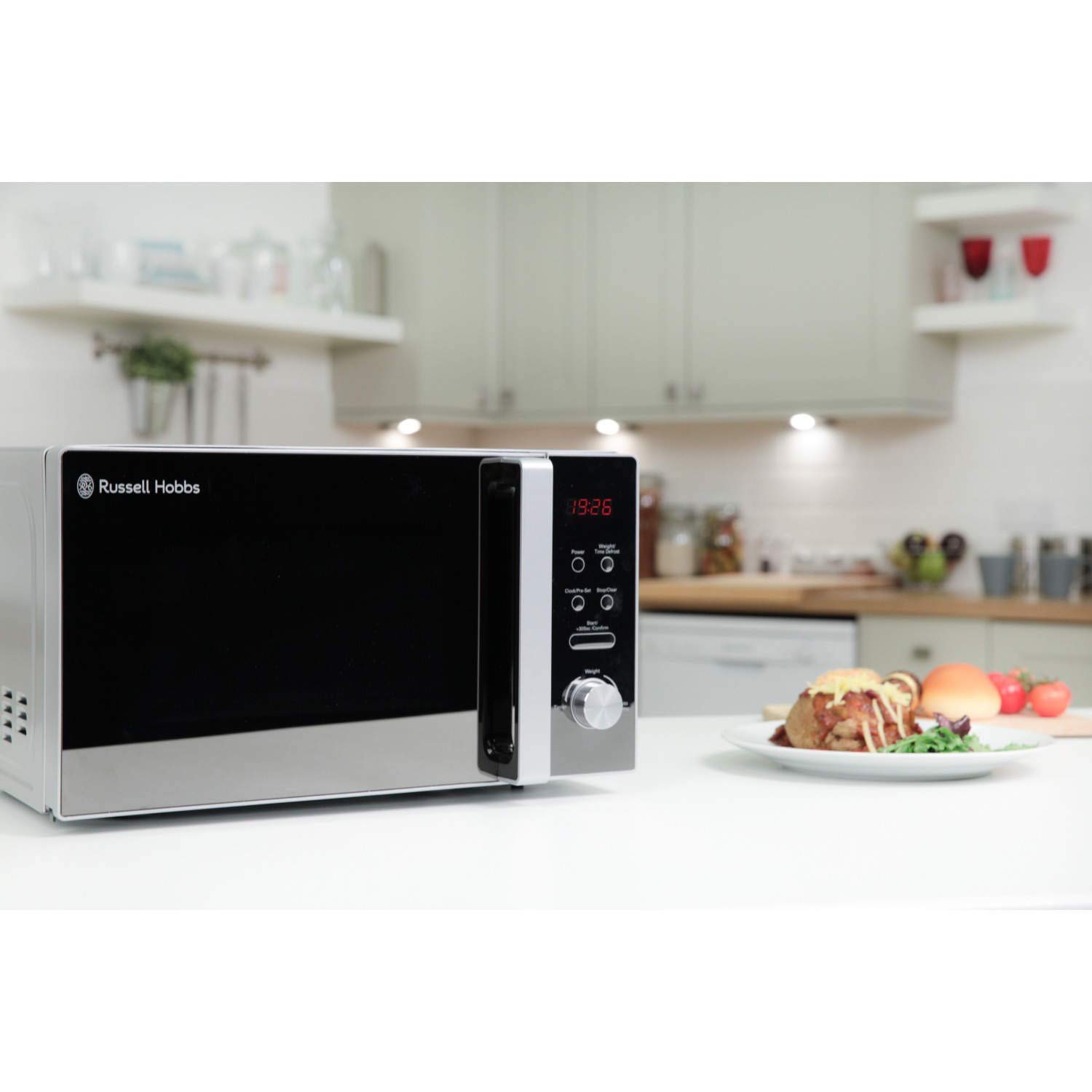 Russell Hobbs RHM2076S 800W Compact Microwave Oven - 20L Capacity, Silver - Perfect for Small Kitchens, Dorms & Offices