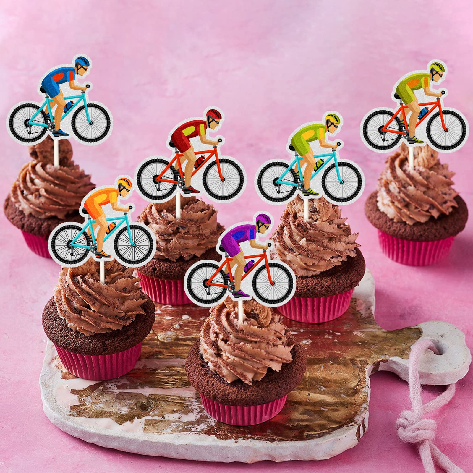 Bicycle Happy Birthday Cupcake Toppers - 18Pcs Bike Theme Party Decorations for Kids & Adults - Rainbow Glitter Cycling Cupcake Decor - Perfect for Bicycle Racing Birthday Parties, Cycling Events & Themed Celebrations