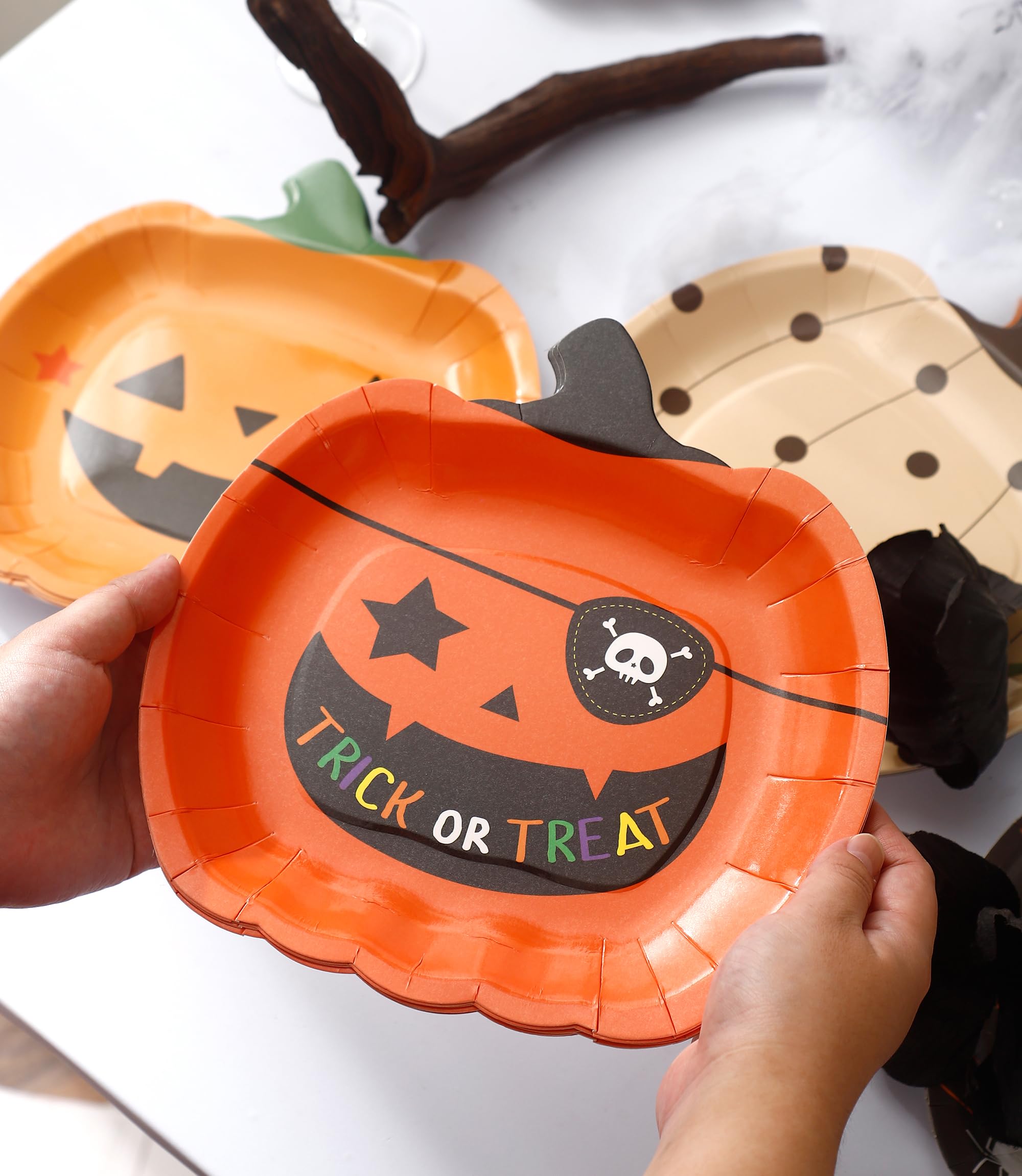 Halloween Paper Plates 48 Pack - Pumpkin Design Disposable Plates for Halloween Party Decorations, Tableware & Party Supplies - Perfect for Halloween Parties, Trick or Treat, and Fall Celebrations