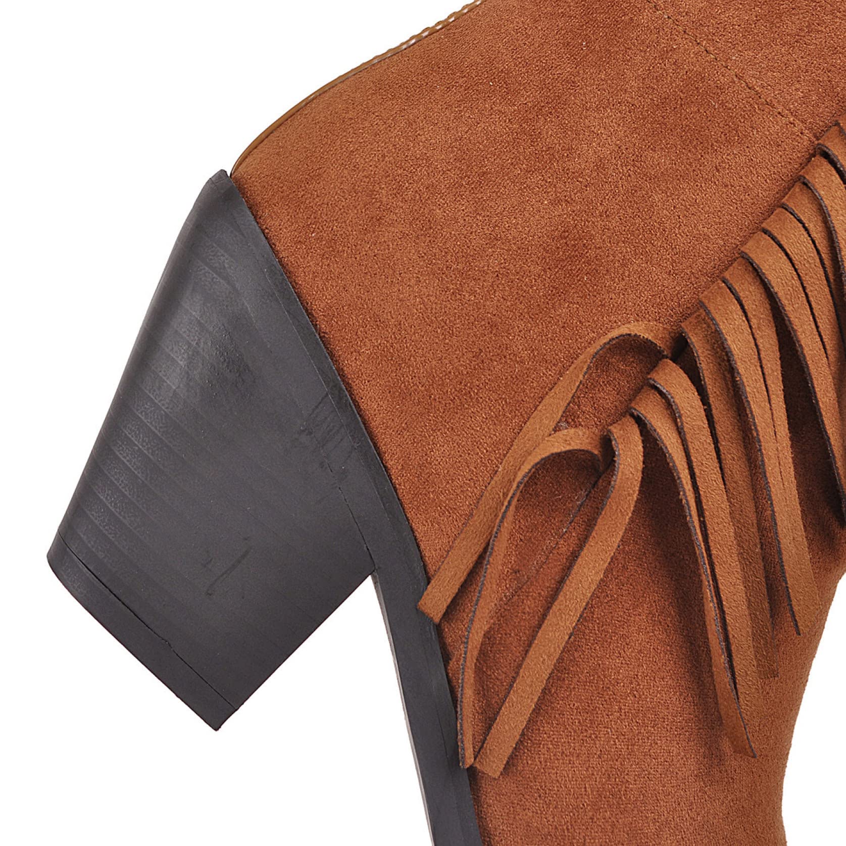 Hoxekle Women's Fringe Western Knee High Boots - Suede Combat Cowboy Boots with Chunky Block Heel | Skin-Friendly & Durable | Perfect for Country Dancing, Music Festivals & Western Fashion