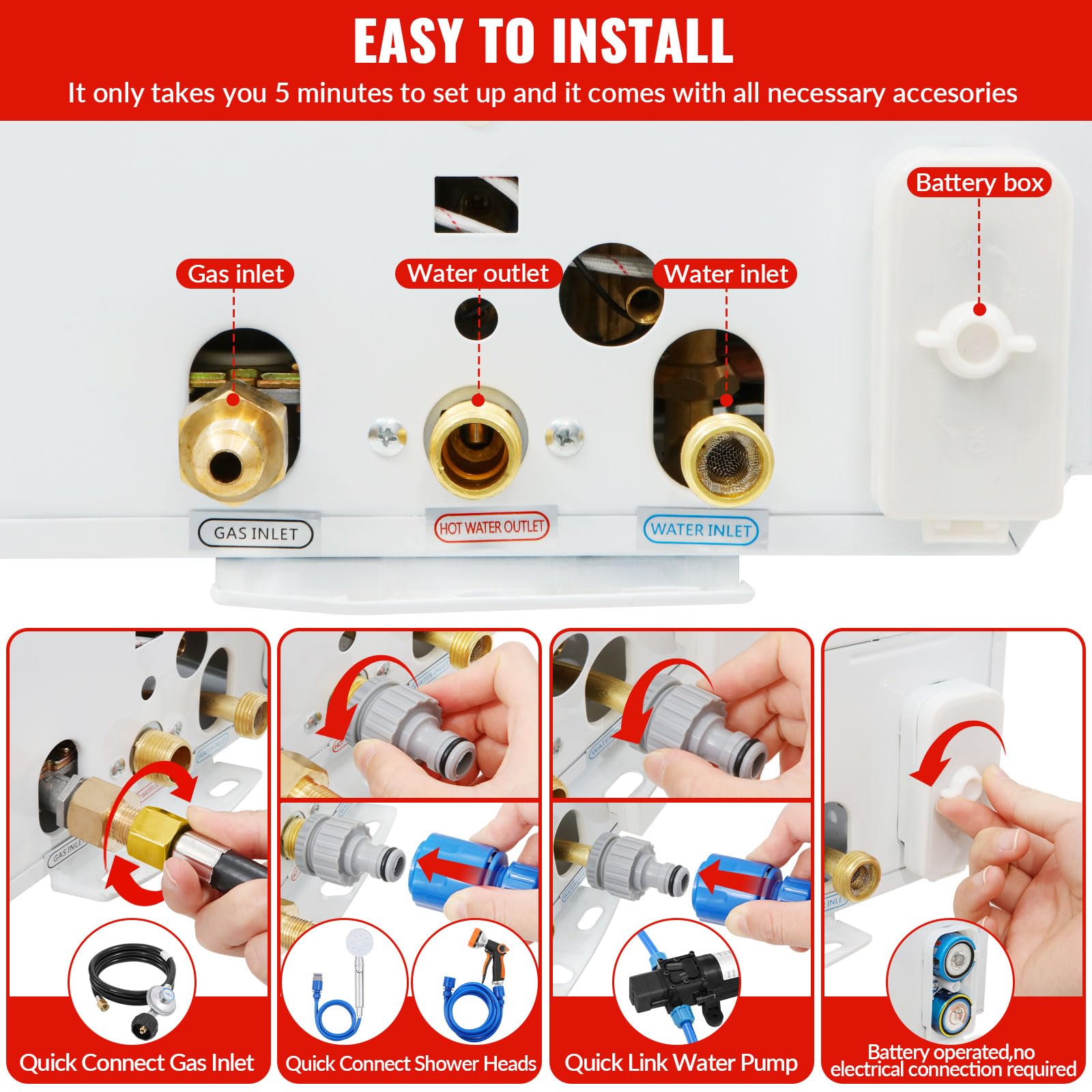 **12L Outdoor Portable Propane Tankless Water Heater - 3.18GPM Instant Hot Water with Digital Display & 2GPM Pump - Multi-Protection for Camping, RV Trips & Off-Grid Living**