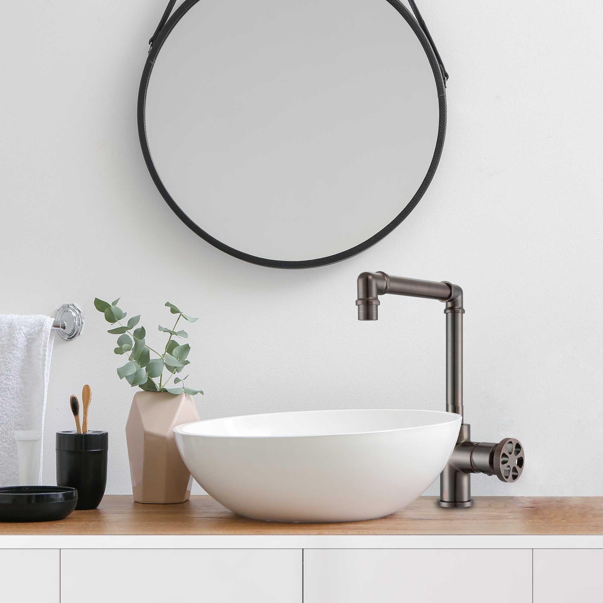 Oil Rubbed Bronze Round Wheel Handle 1-Hole Deck Mount Bathroom Faucet - Perfect for Modern and Vintage Bathroom Renovations