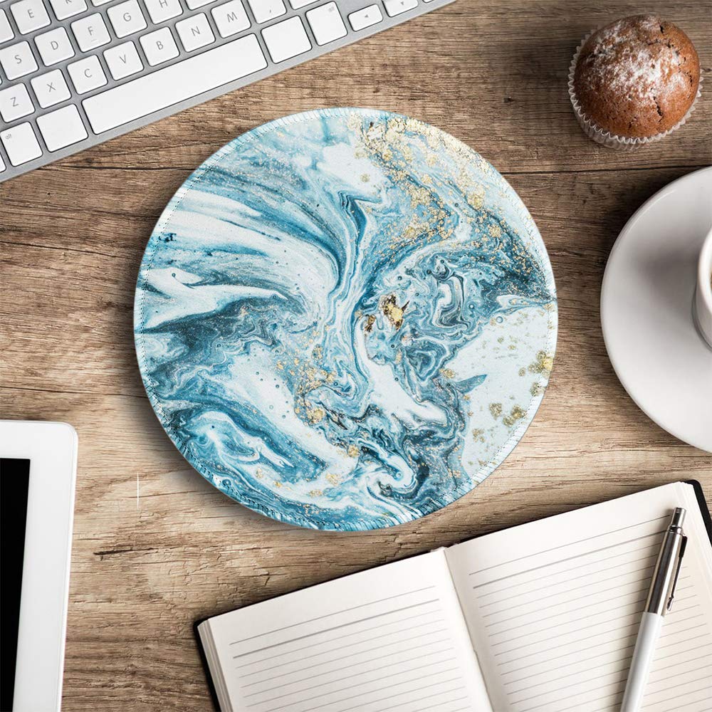 BOSOBO Blue Ocean Art Gaming Mouse Pad - Non-Slip Rubber Base, Stitched Edges, Waterproof & Extra Thick Round Mouse Mat for PC, Laptop, Computer - Perfect for Office Work, Gaming & Graphic Design