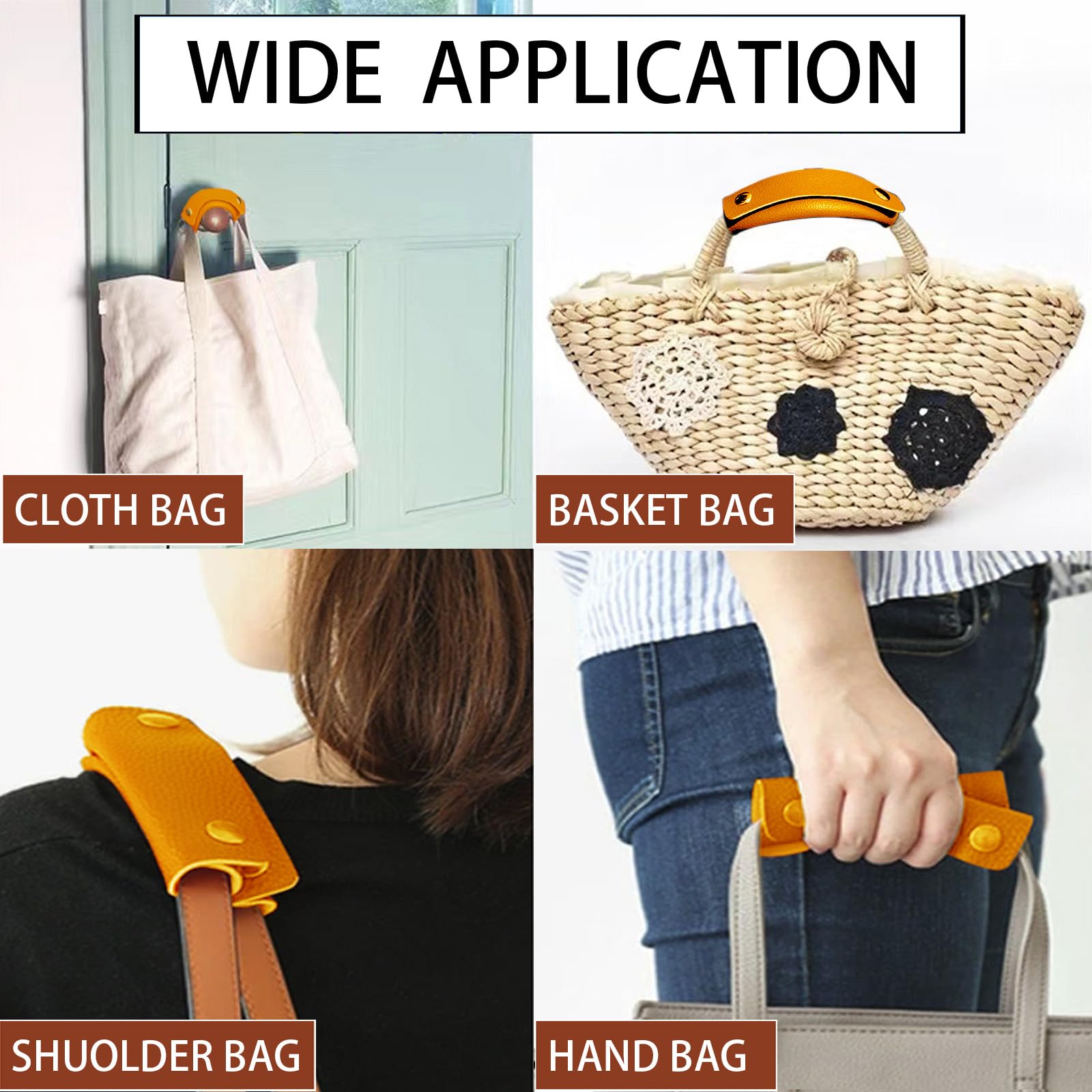 PU Leather Luggage Handle Wraps - Travel Bag Handle Cover & Wallet Protector with Brass Clasps (Orange, 2Pcs) - Perfect for Suitcases, Handbags & Backpacks to Prevent Wear & Tear