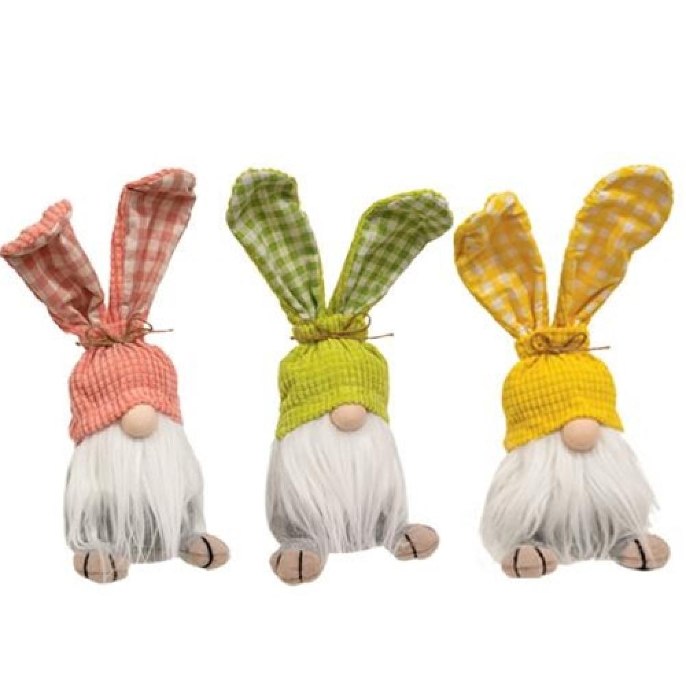 Gingham Waffle Bunny Gnome Set of 3 - Easter Home Decor, Spring Table Centerpiece, Cute Bunny Figurines for Shelf Display