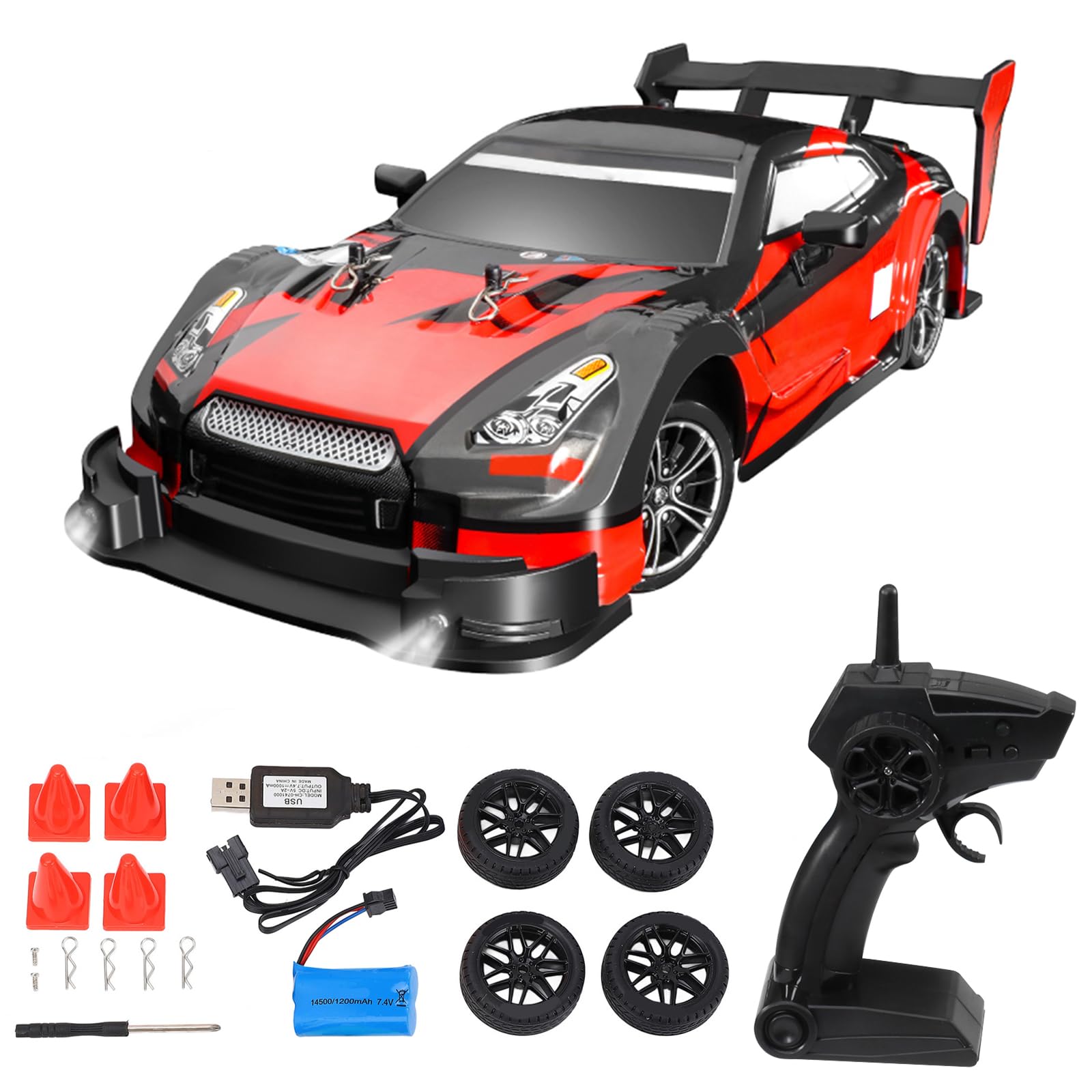 GoolRC 1/16 Scale 2.4GHz 4WD RC Drift Car - 40km/h High Speed Remote Control Race Car, Waterproof Electric Toy Car for Kids (Red) - Perfect for Indoor Racing, Outdoor Drifting & Birthday Gifts for Boys
