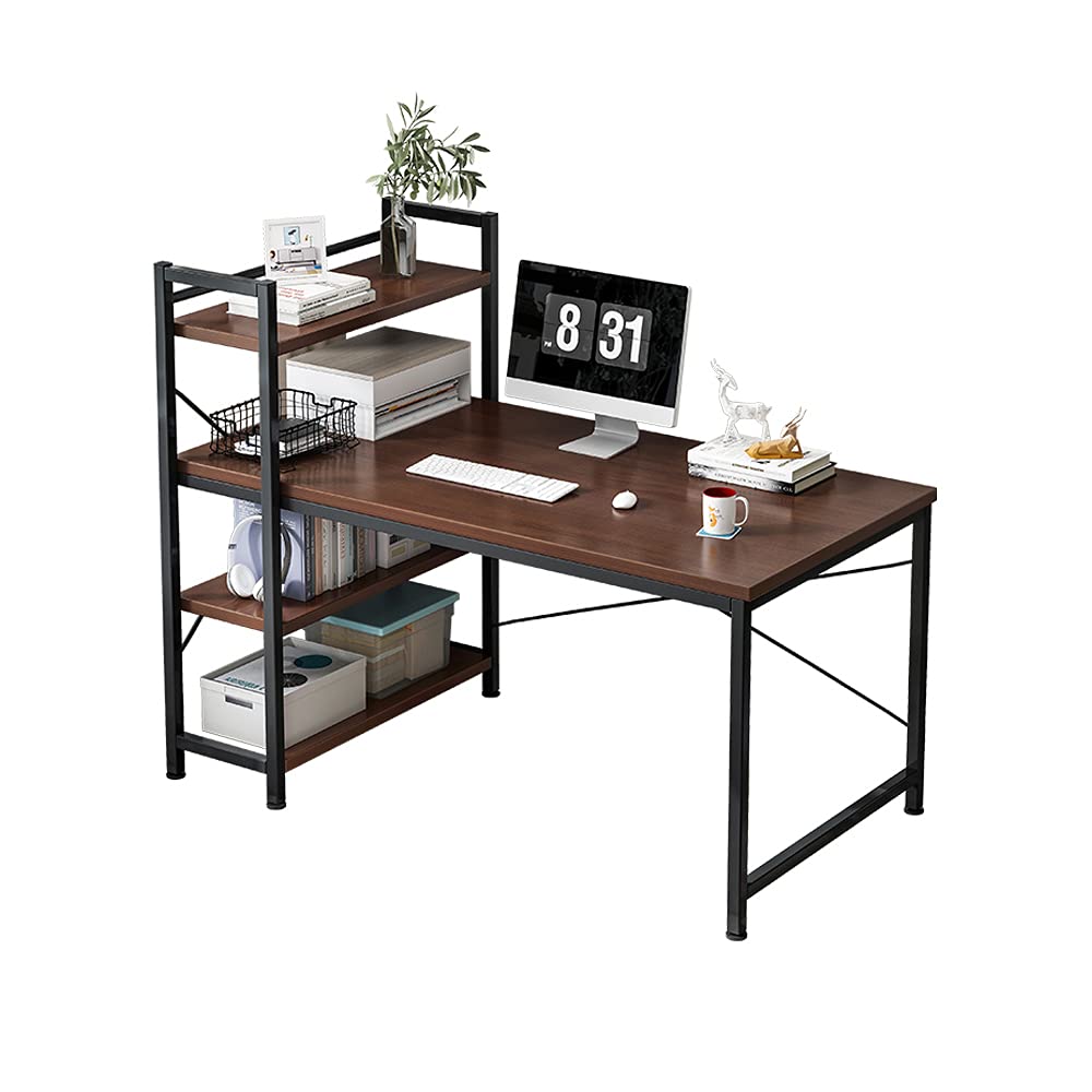 47 Inch Computer Desk with 4-Tier Storage Shelves | Reversible Writing Desk & Study Table with Bookshelf for Home Office | Easy to Assemble Modern Simple Style | Perfect for Small Spaces, Dorm Rooms & Remote Work Setup