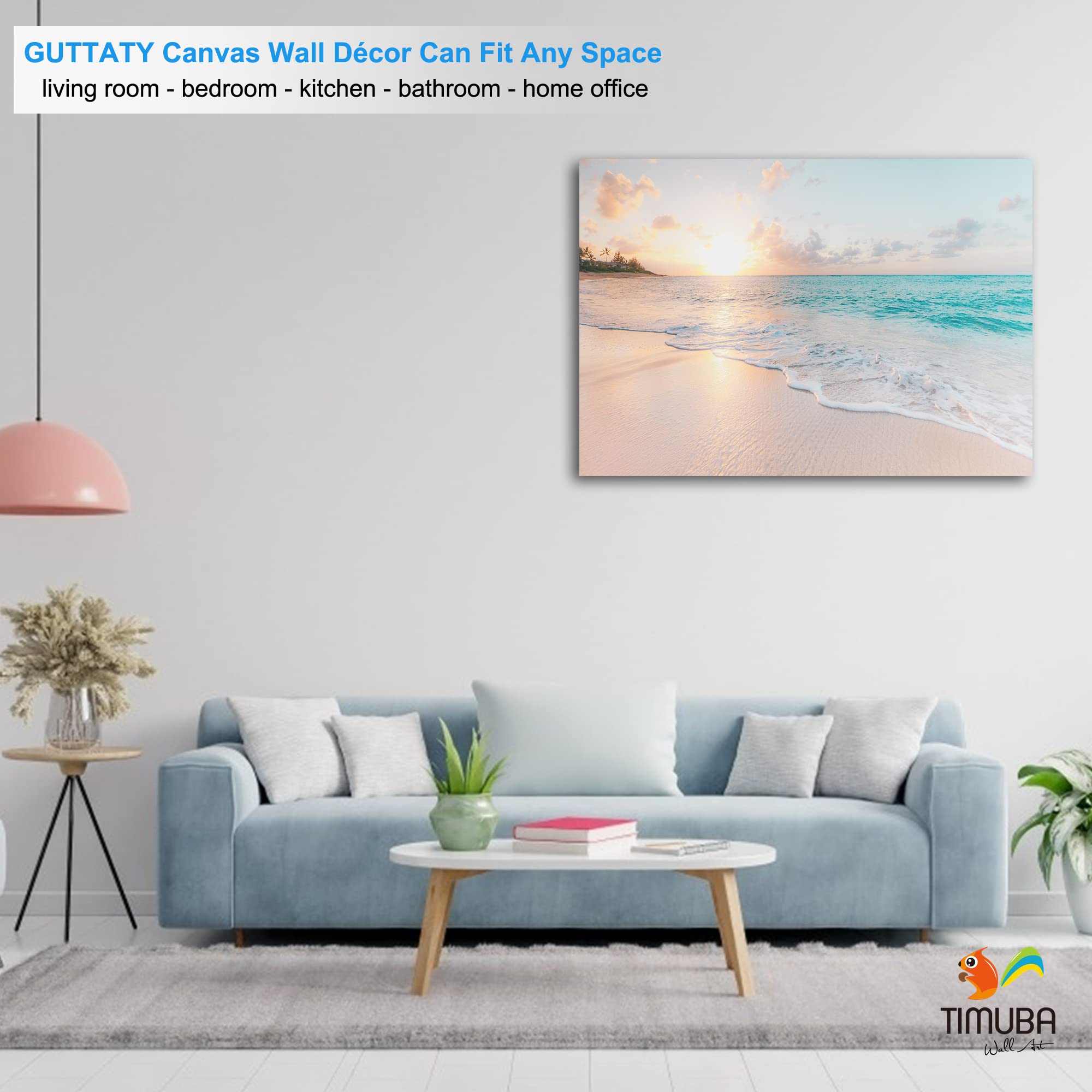 28x40 Inches Beach Themed Canvas Wall Art - Ocean Sunset Pictures for Bathroom & Living Room Decor | Coastal Wall Decor, Bathroom Wall Art, Modern Home Decoration | Perfect for Beach Houses, Spa Bathrooms & Coastal Living Rooms