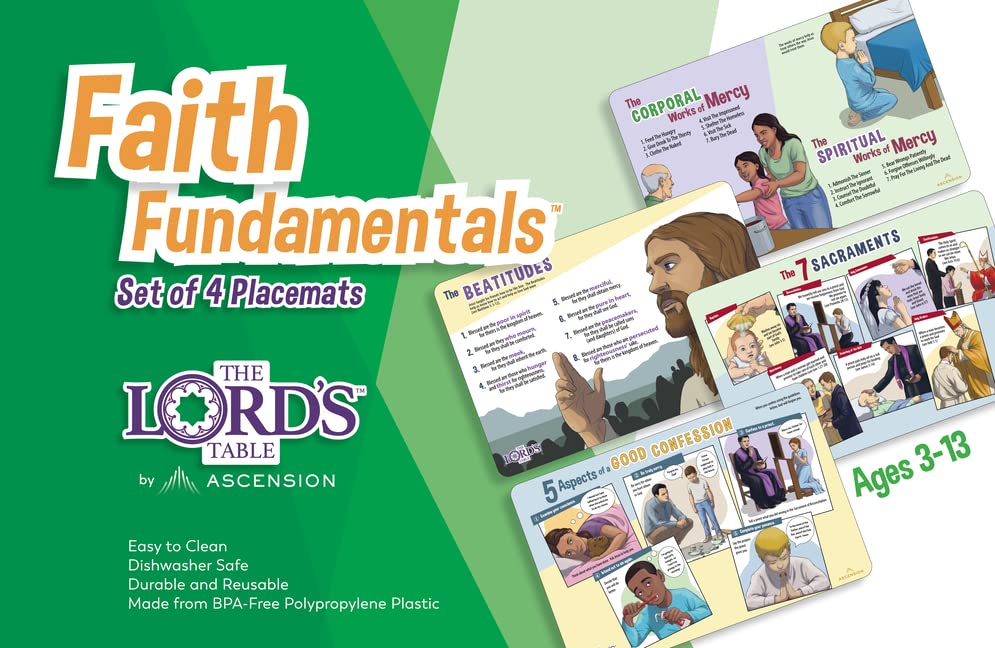 Faith Fundamentals Christian Bible Verse Placemats - Set of 6 Inspirational Table Mats for Dining, Prayer & Bible Study - Perfect for Home, Church & Christian Gatherings