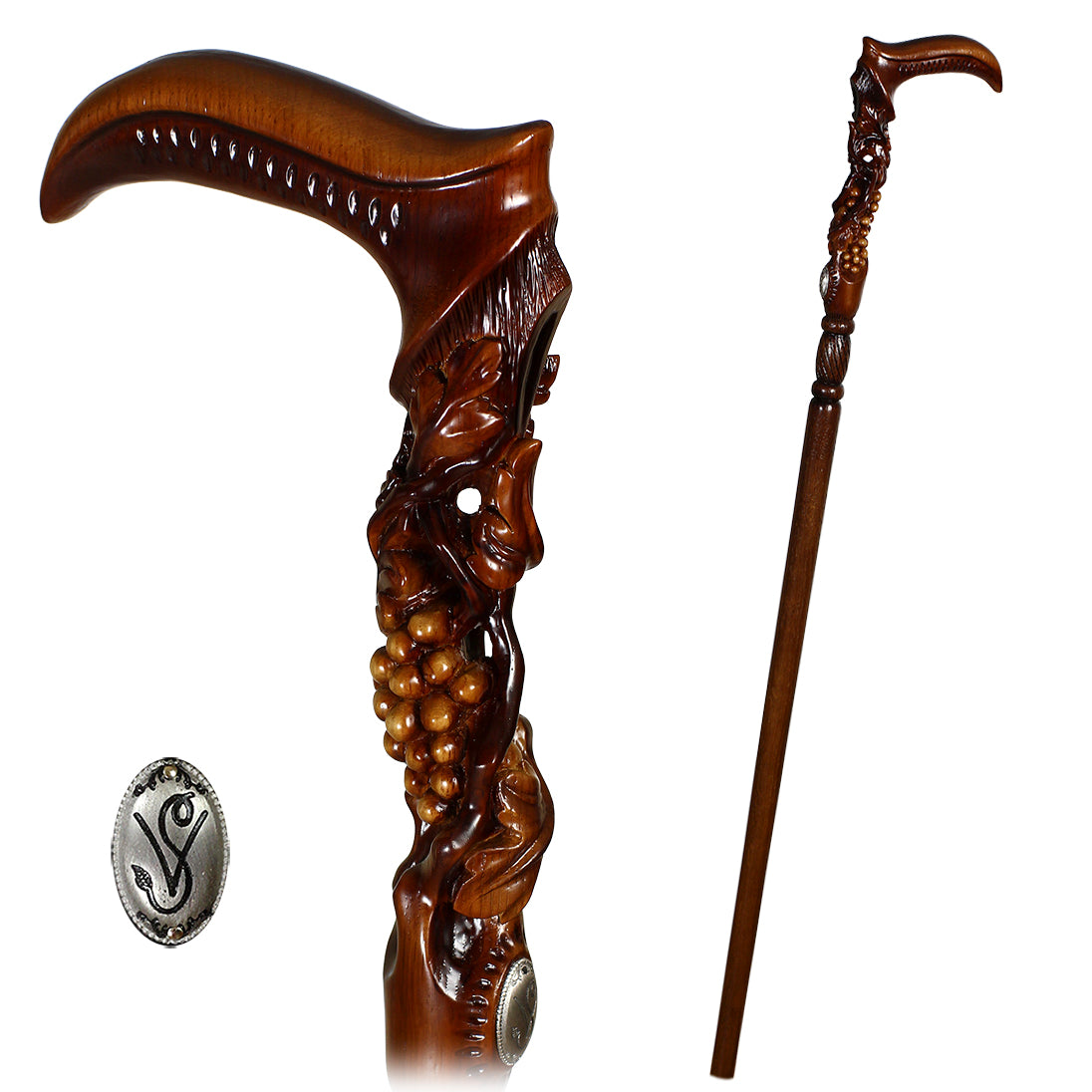 Hand Carved Wooden Cane with Vineyard Grape & Vine Design - Premium Walking Stick for Seniors & Outdoor Enthusiasts - Perfect for Hiking, Travel & Fashion Accessory
