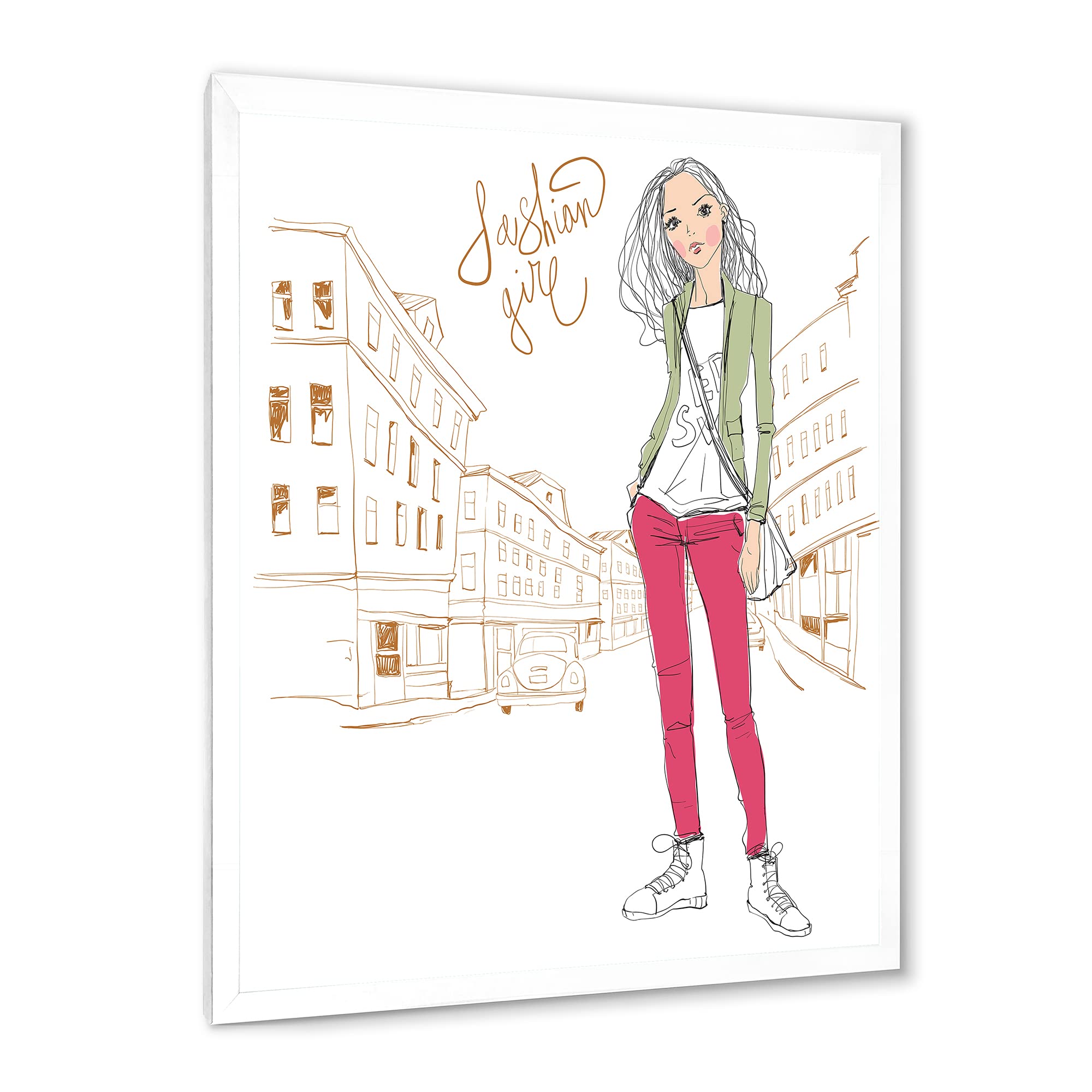 DesignQ Trendy Fashion Girl II Children's Art Framed Wall Decor - Perfect for Kids' Room, Nursery & Playroom Decorations