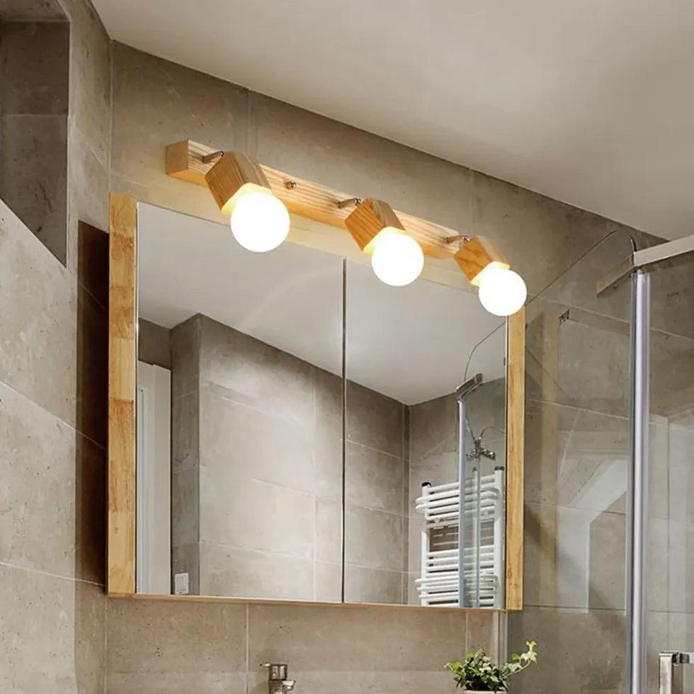 Square Globe Wooden Bathroom Spotlights - Modern Wooden LED Wall Sconce for Bathroom Vanity, Bedroom, Hallway - Warm White Dimmable Lighting Fixture for Home Decor