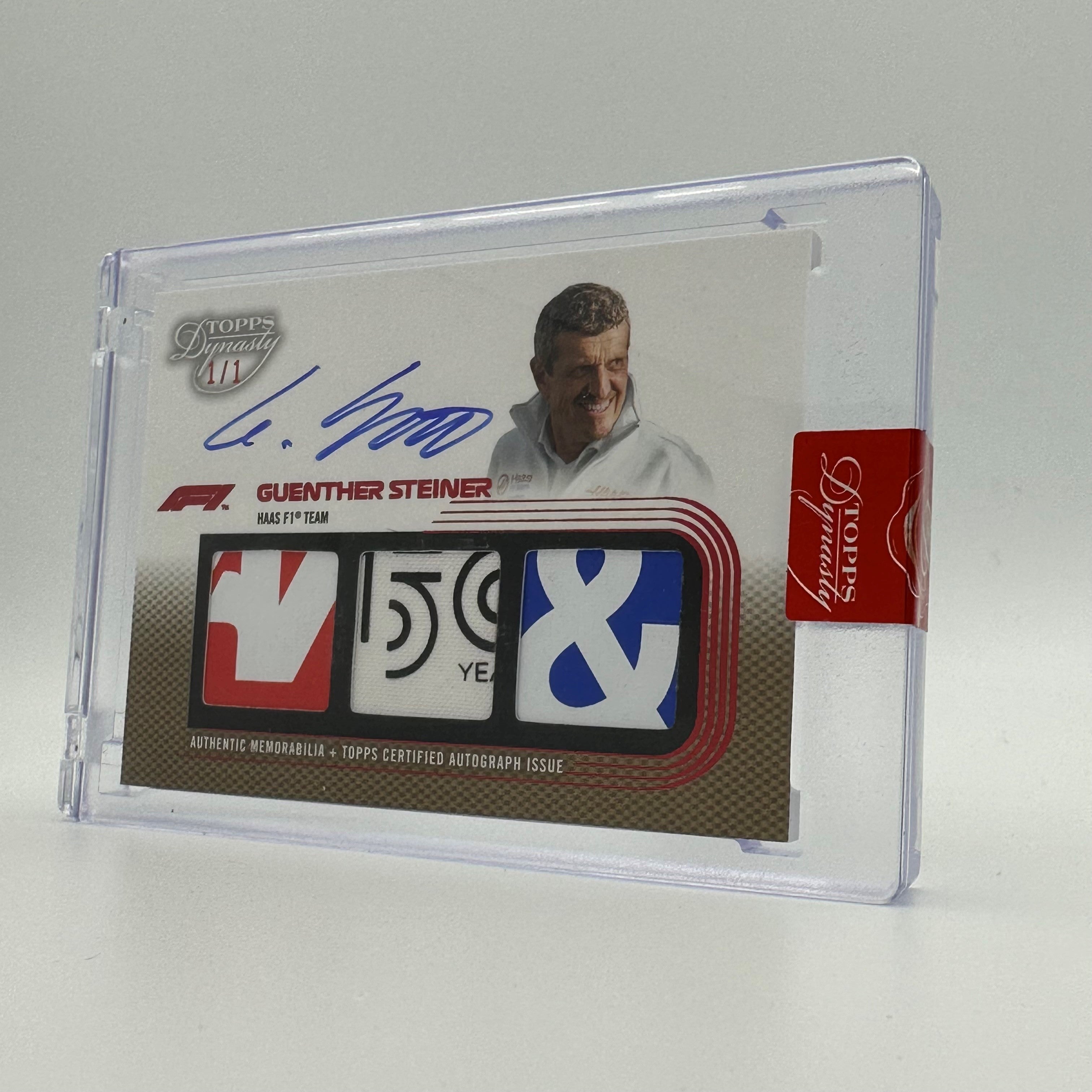 1/1 Gold Guenther Steiner 2022 Topps Dynasty Triple Patch Autograph Card - Rare Collectible for F1 Memorabilia Fans & Sports Card Investors