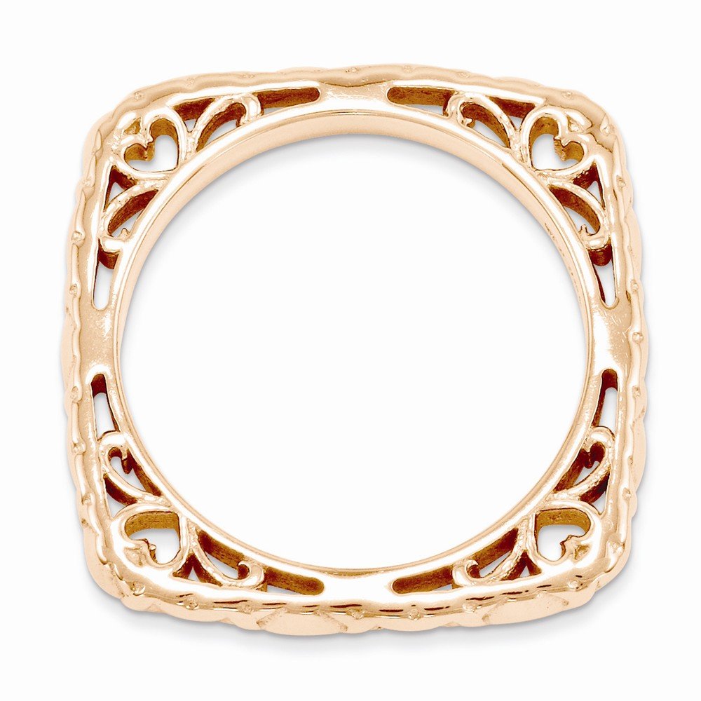 Jewels By Lux Sterling Silver Stackable Expressions Polished Pink-Plate Square Ring for Women | Elegant Everyday Jewelry & Gift for Special Occasions