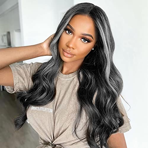 4x4 Lace Front Human Hair Wig with Grey Highlights - 18 Inch Body Wave Platinum Blonde Wig for Black Women | Perfect for Cosplay, Parties & Everyday Glam