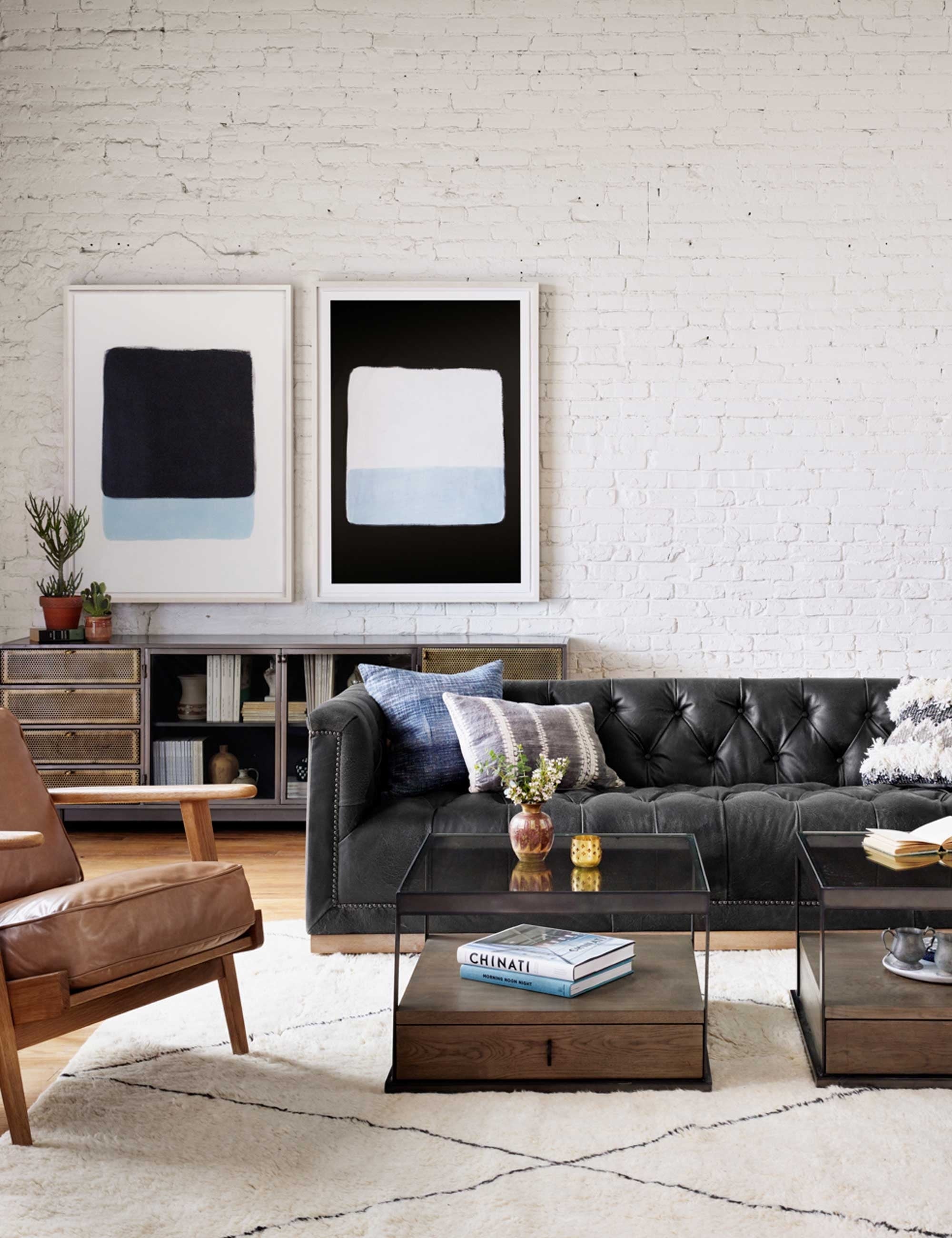 Afia Genuine Leather Sofa - Distressed Black Vintage Style Couch for Living Room, Lounge & Office | Comfortable & Durable Leather Furniture