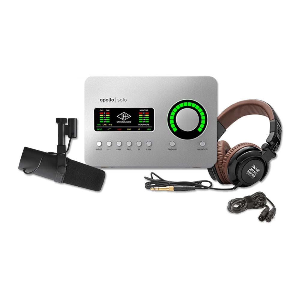 Shure SM7B Dynamic Microphone & Apollo Solo USB Audio Interface Bundle - Professional Vocal Recording Studio Setup for Podcasting, Streaming & Music Production