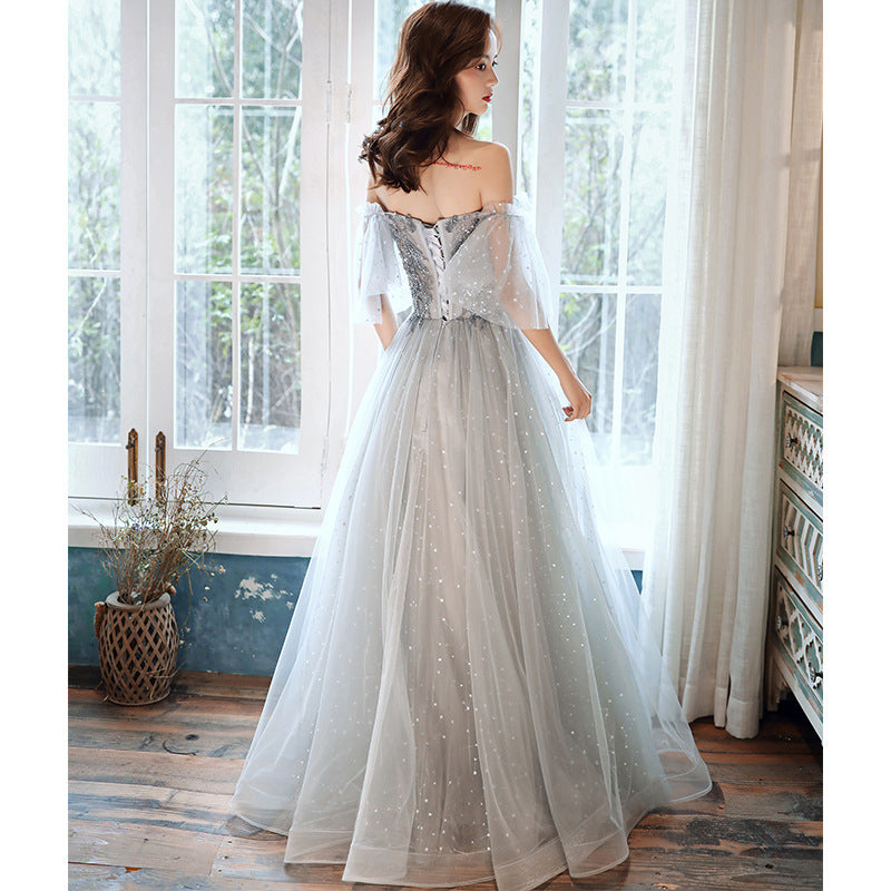 Elegant Off Shoulder A-Line Tulle Prom Dress - Shiny Evening Party Gown for Women | Perfect for Homecoming, Quinceañera & Formal Events
