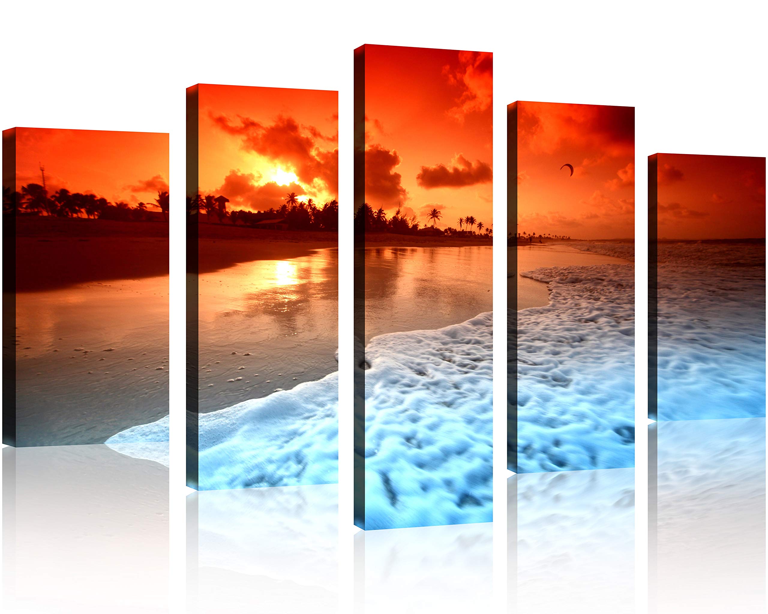TutuBeer 5-Panel Beach Wall Art Set - Framed Coastal Decor for Bathroom, Bedroom, Living Room & Office - Ready to Hang Ocean Themed Home Decor (Perfect for Beach Houses, Vacation Rentals & Coastal Interior Design)