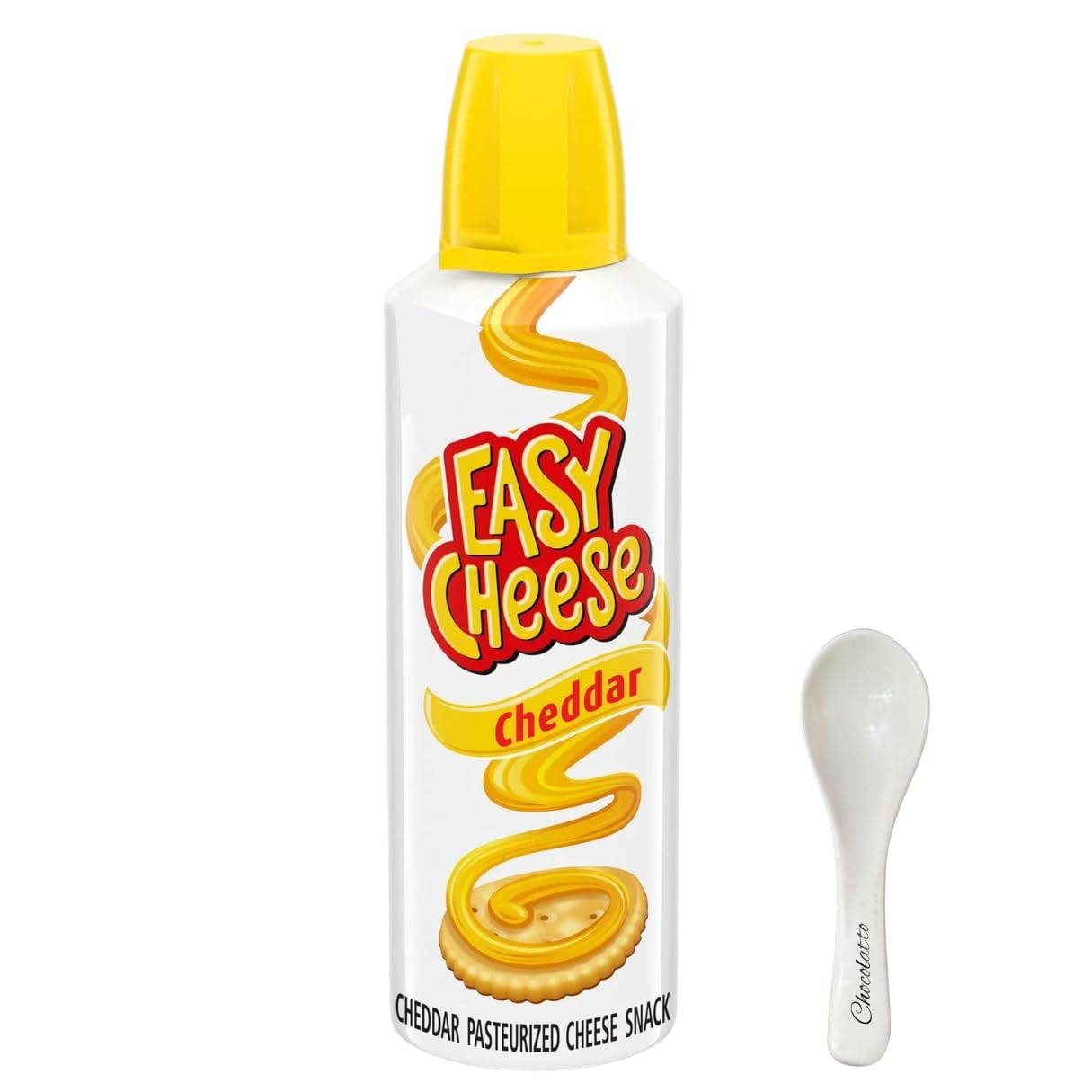 Easy Cheese Cheddar Cheese Snack - 8oz Can with Chocolatto Trademark Spoon | Perfect for Parties, Camping & Quick Snacks