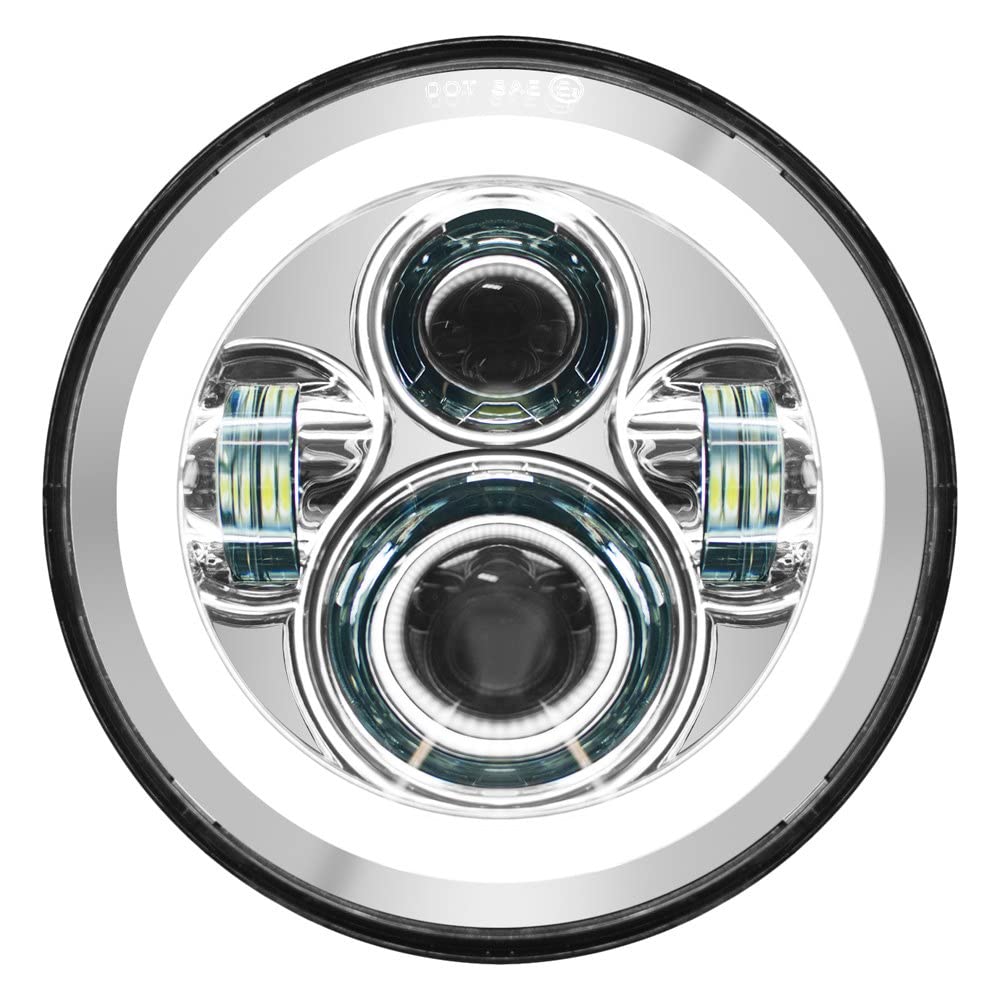 Hogworkz 7 Inch LED Halo Headlight - Daymaker Replacement for Harley Davidson Street Glide, Road King, Electra Glide Ultra & Softail - Chrome Finish | Perfect for Night Riding & Motorcycle Upgrades