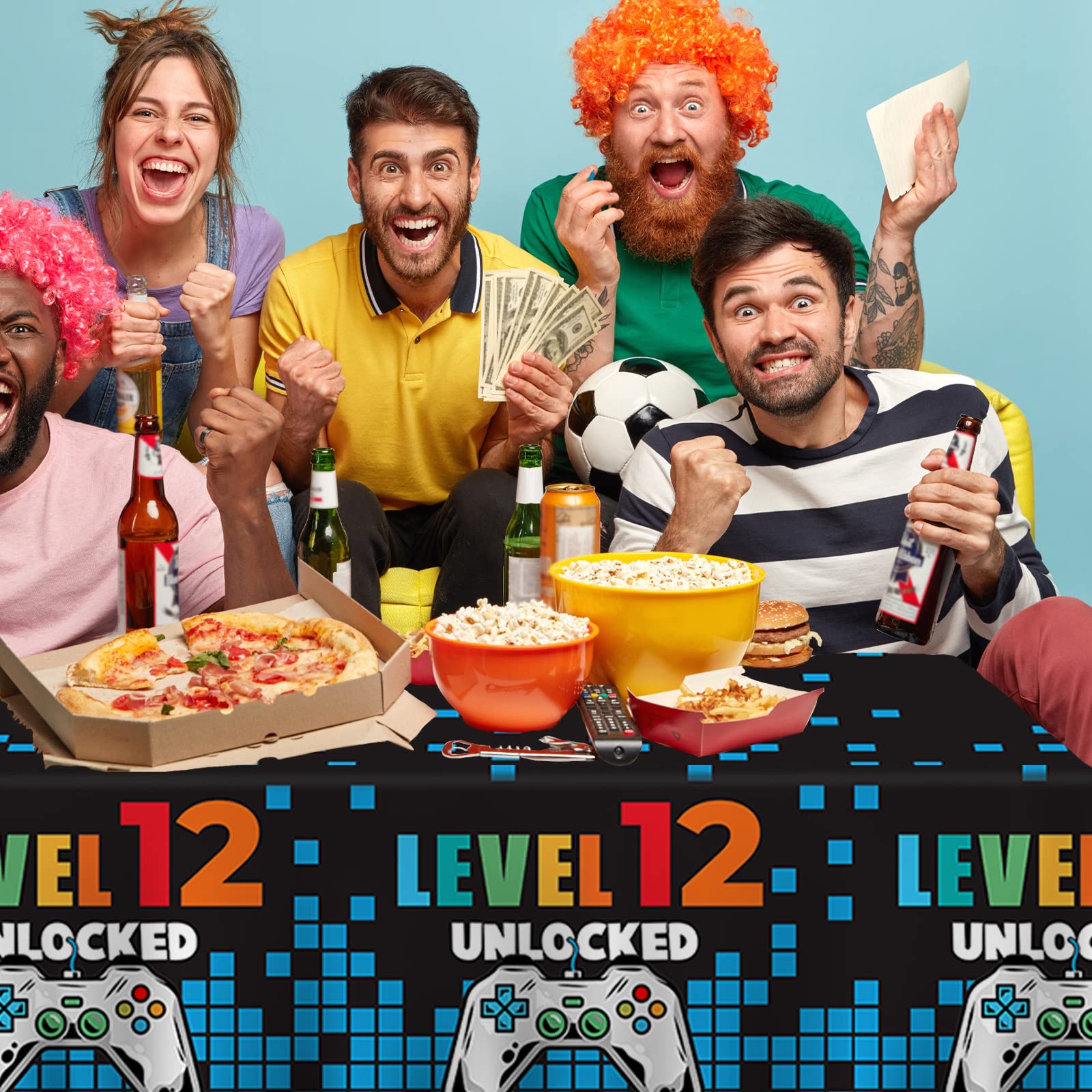 12th Happy Birthday Party Supplies - Video Game Themed Plastic Tablecloth for Kids & Teens - Perfect for Birthday Decorations, Picnics, and Camping
