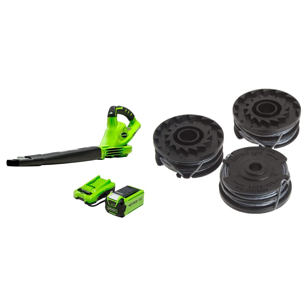 Greenworks 40V Cordless Leaf Blower with 2.0Ah Battery & Charger - 150 MPH, 135 CFM Power + 3-Pack 0.065