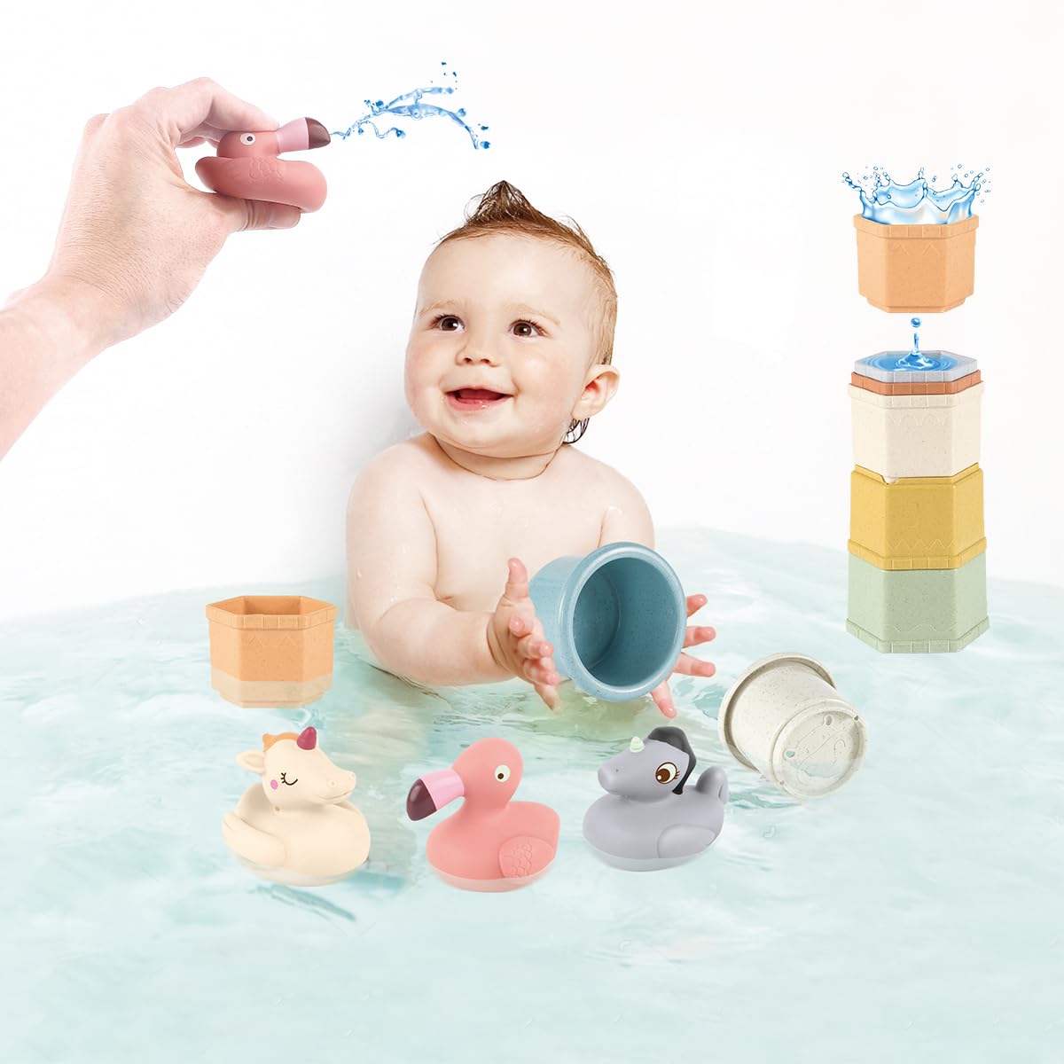 Montessori Baby Toys Set - Sensory Stacking Cups & Teether Blocks for Infants 6-12 Months | Food-Grade Educational Learning Toys for 1 2 3 Year Olds | Perfect Baby Shower Gift & Early Childhood Development Activity