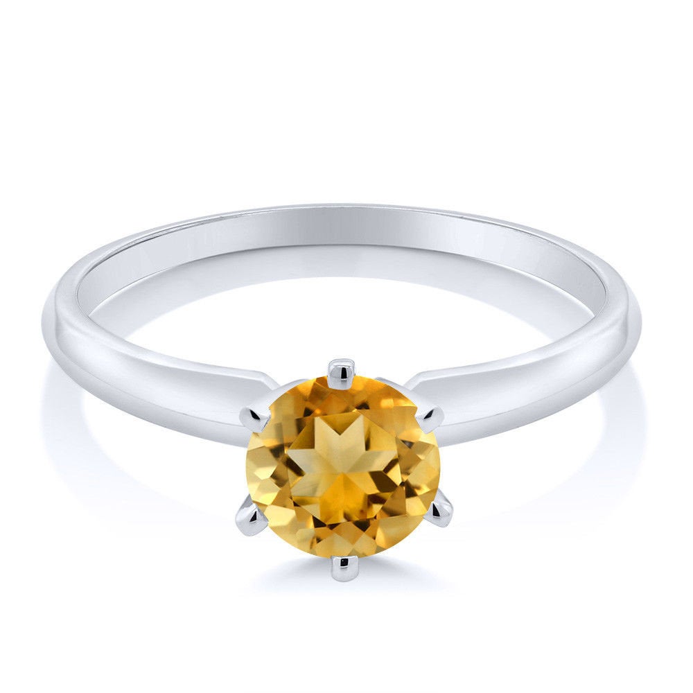 14K Solid White or Yellow Gold Natural Golden Citrine 4mm Round Ring - Size 5-8, VVS Eye Clean Solitaire - Perfect for Engagement, Wedding Band & Bridal Jewelry - Ideal for Proposals, Anniversaries & Special Occasions
