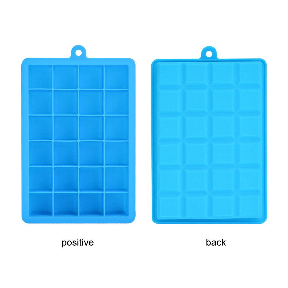 Premium Silicone Ice Cube Tray Set - 24-Cavity Square Ice Molds with Removable Lid, Easy Release & Stackable Design (2-Pack, Sky Blue) - Perfect for Cocktails, Iced Coffee & Home Bar Use