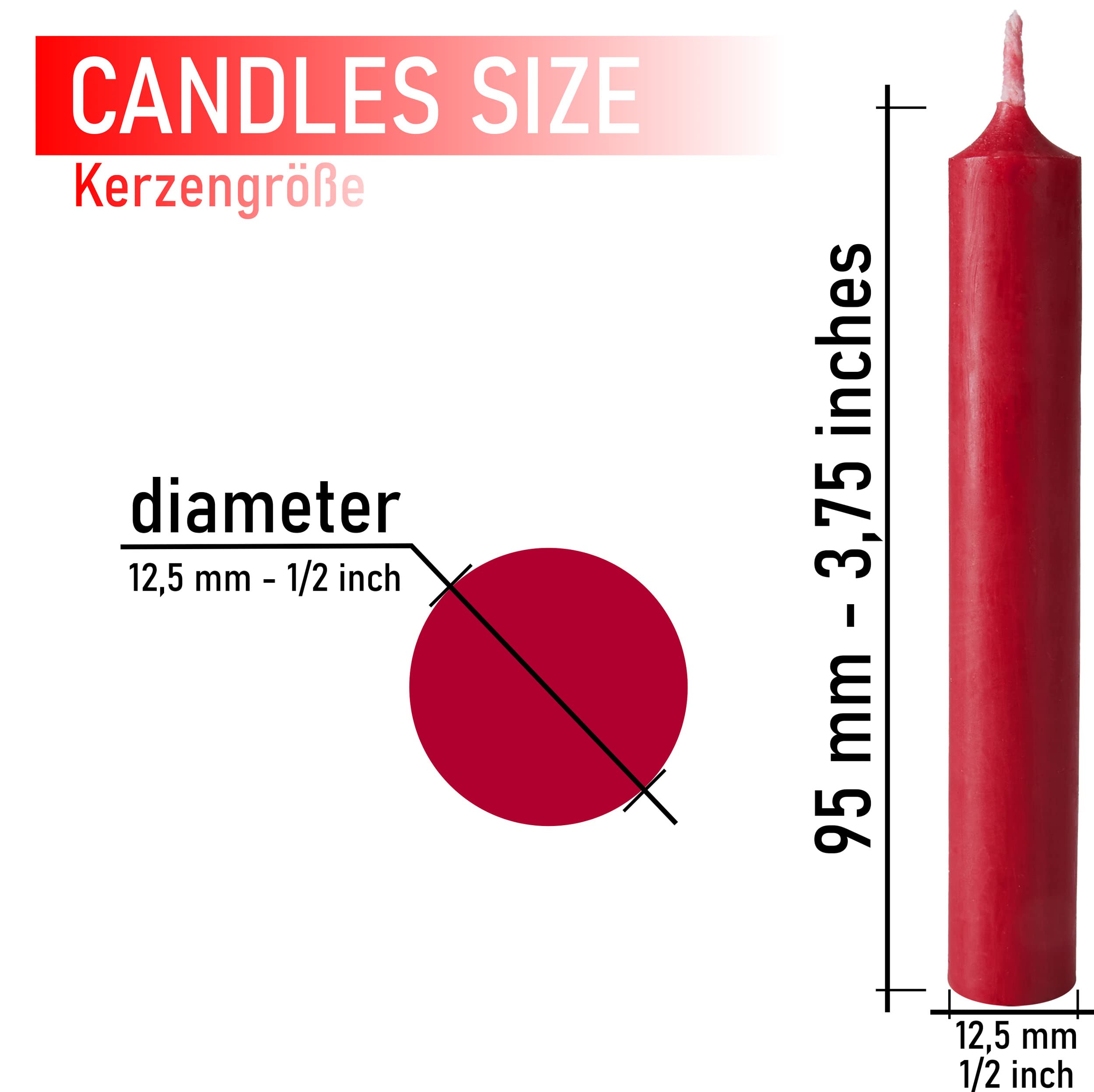 BRUBAKER Mini Taper Candles 200pcs - Dark Red Bordeaux - 3.75