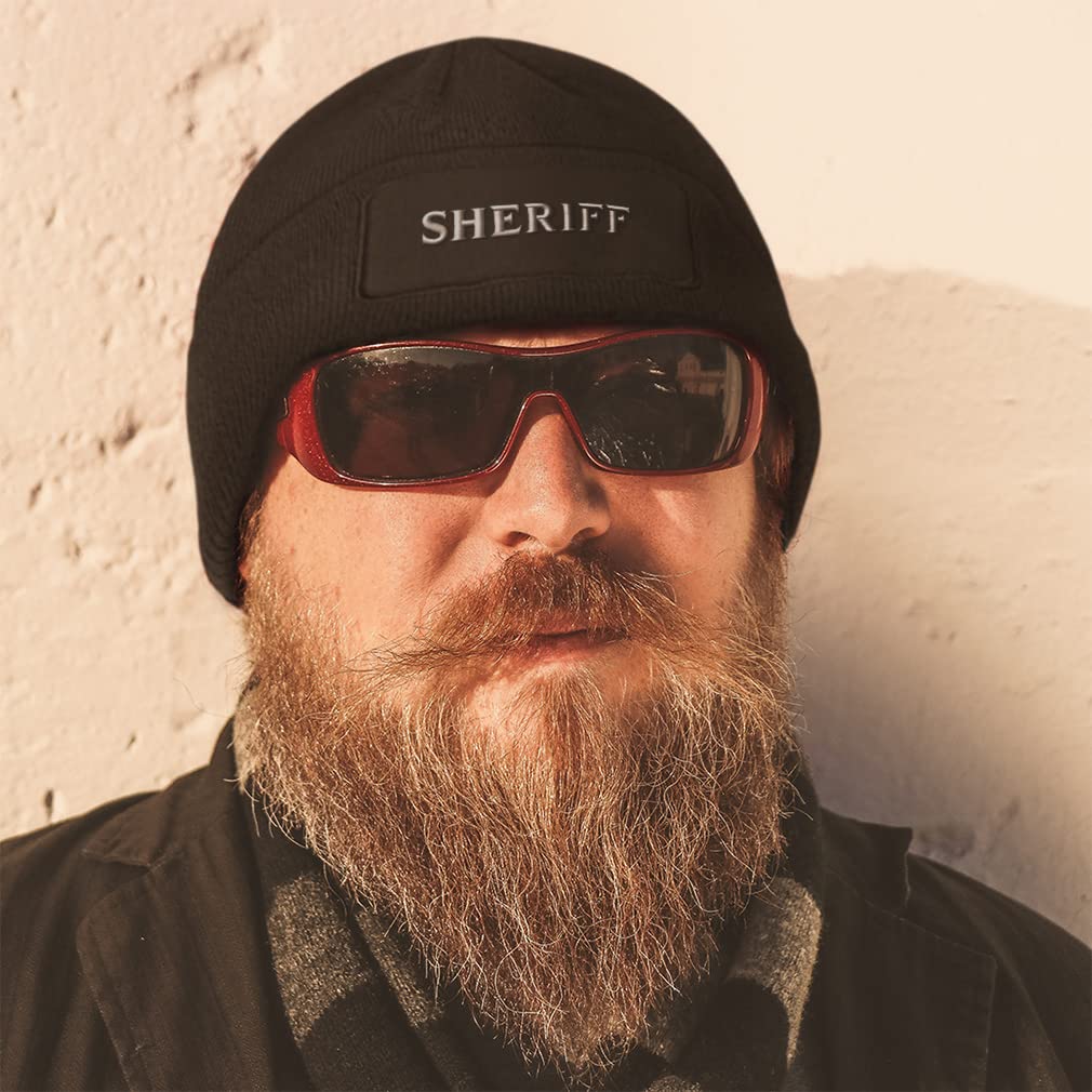 Sheriff Print Patch Beanie for Men & Women - Winter Skull Cap Hats for Outdoor Work & Casual Wear - Warm & Stylish Cold Weather Accessory