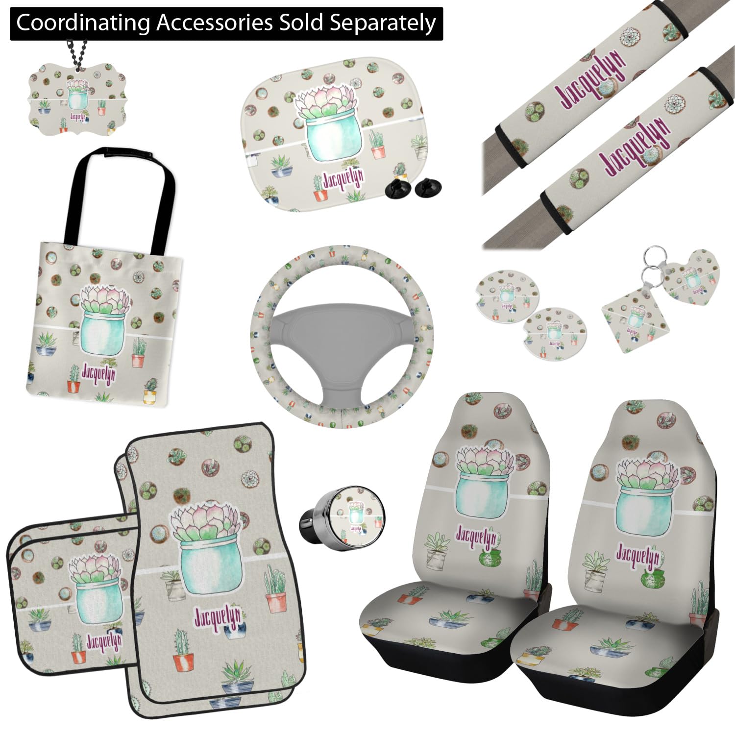 Custom Cactus Car Floor Mats Set - 2 Front & 2 Back Mats, Personalized for Your Vehicle | Perfect for SUV, Truck & Sedan Interior Protection
