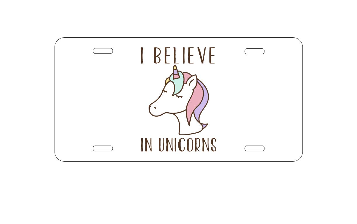 Custom Aluminum Vanity License Plate for Car Front - I Believe in Unicorns - Personalized Car Accessory for Unicorn Lovers & Fantasy Enthusiasts