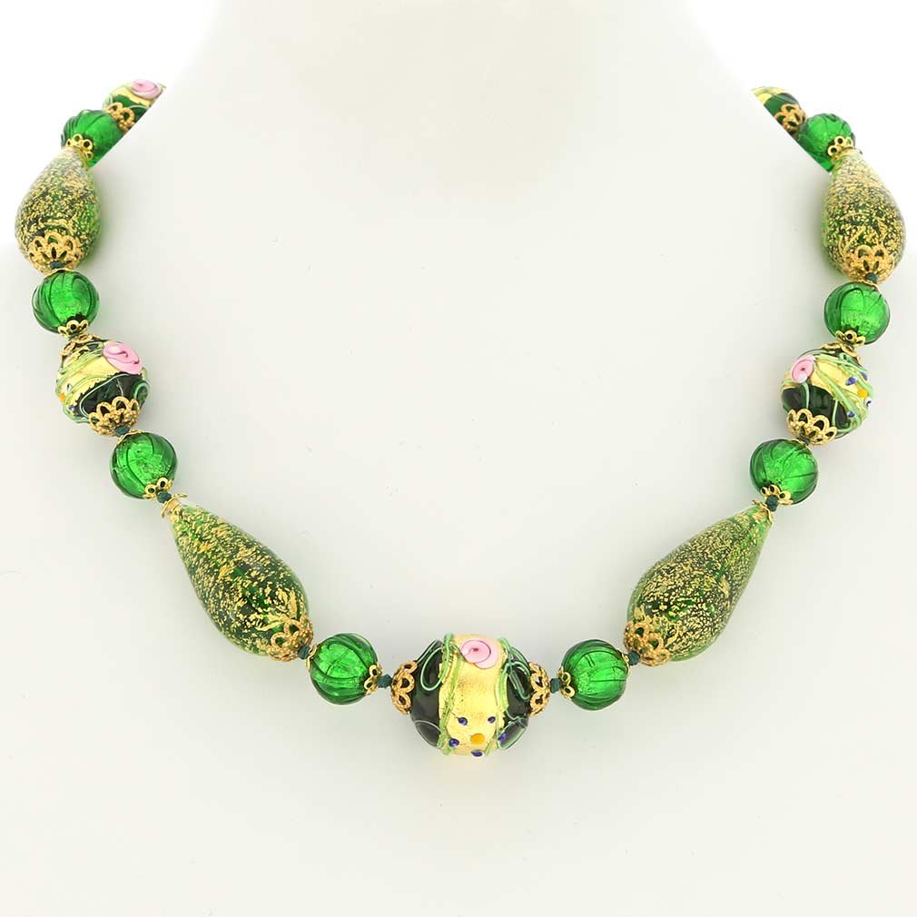 Authentic Murano Glass Necklace from Venice - Emerald Green Venetian Carnival Jewelry | Perfect for Gifts, Weddings & Special Occasions