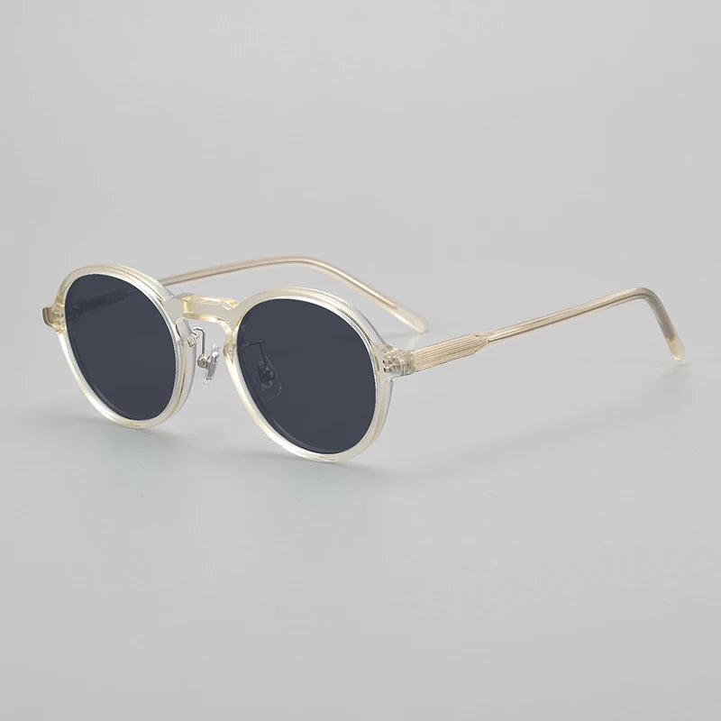 Black Unisex Full Rim Round Acetate Polarized Sunglasses 14543 - UV Protection for Driving, Beach & Outdoor Activities