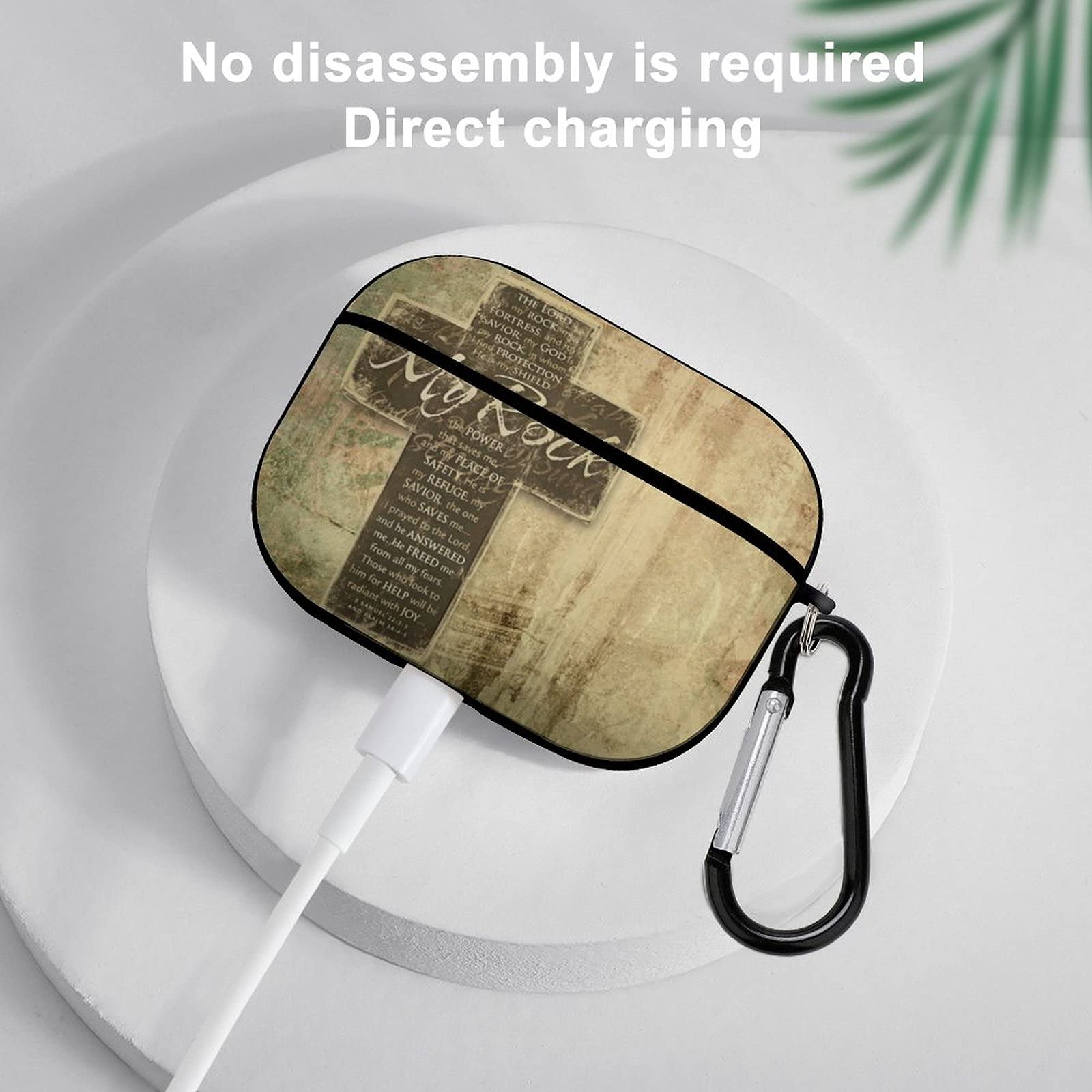 Christian Bible Verse 'The Lord Is My Rock' AirPods Pro Case Cover - Shockproof Protective Wireless Charging Compatible with Keychain & Headphone Accessories - Perfect for Church, Daily Devotion & Travel