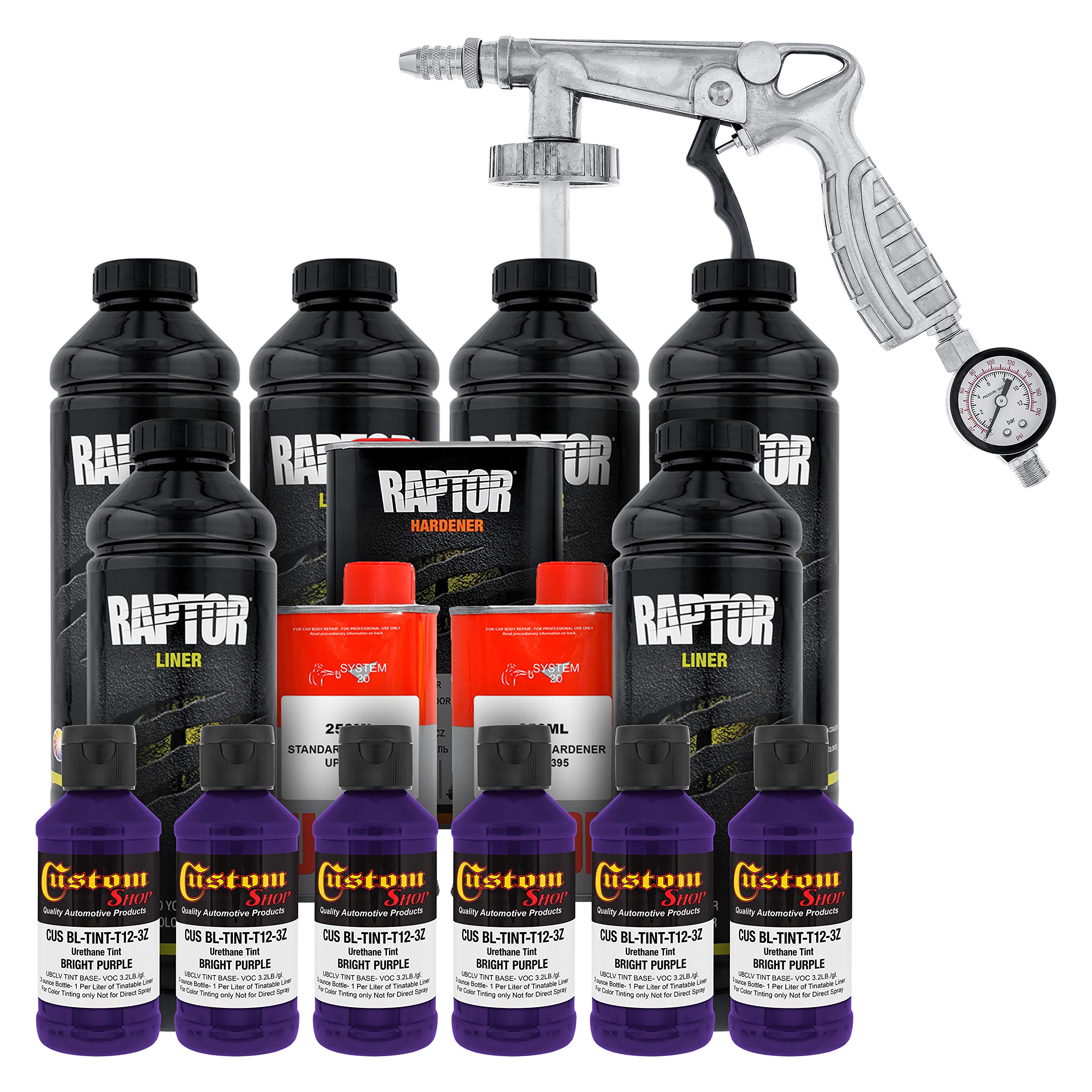 Custom Shop Bright Purple Urethane Spray-On Truck Bed Liner Kit with Regulator & Spray Gun - 6 Liters (1.6 Gallons) for Pickup Trucks, SUVs, and Off-Road Vehicles - DIY Protective Coating for Vehicle Beds, Trailers, and Industrial Equipment