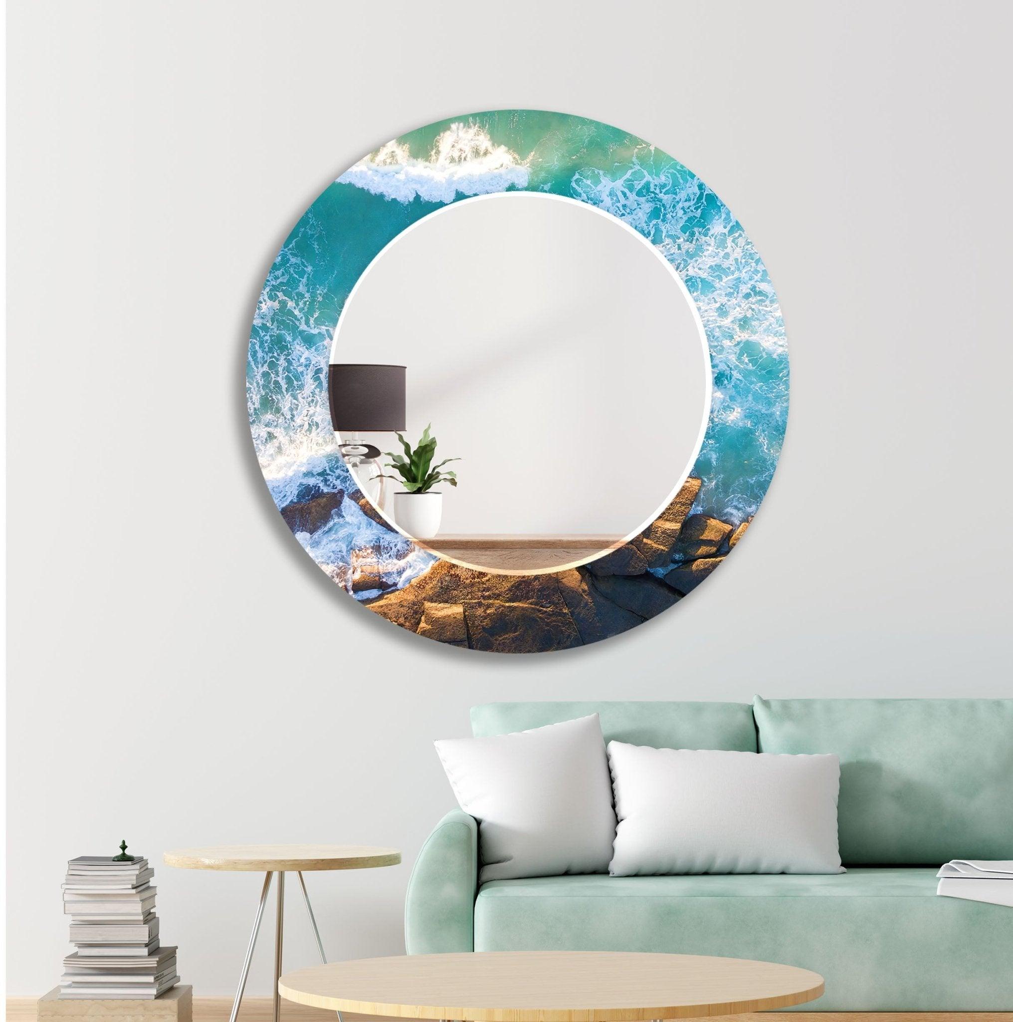 Abstract Sea Waves Wall Mirror - Coastal Decor for Living Room, Bedroom & Bathroom - Modern Ocean Wave Design for Home & Office Decor