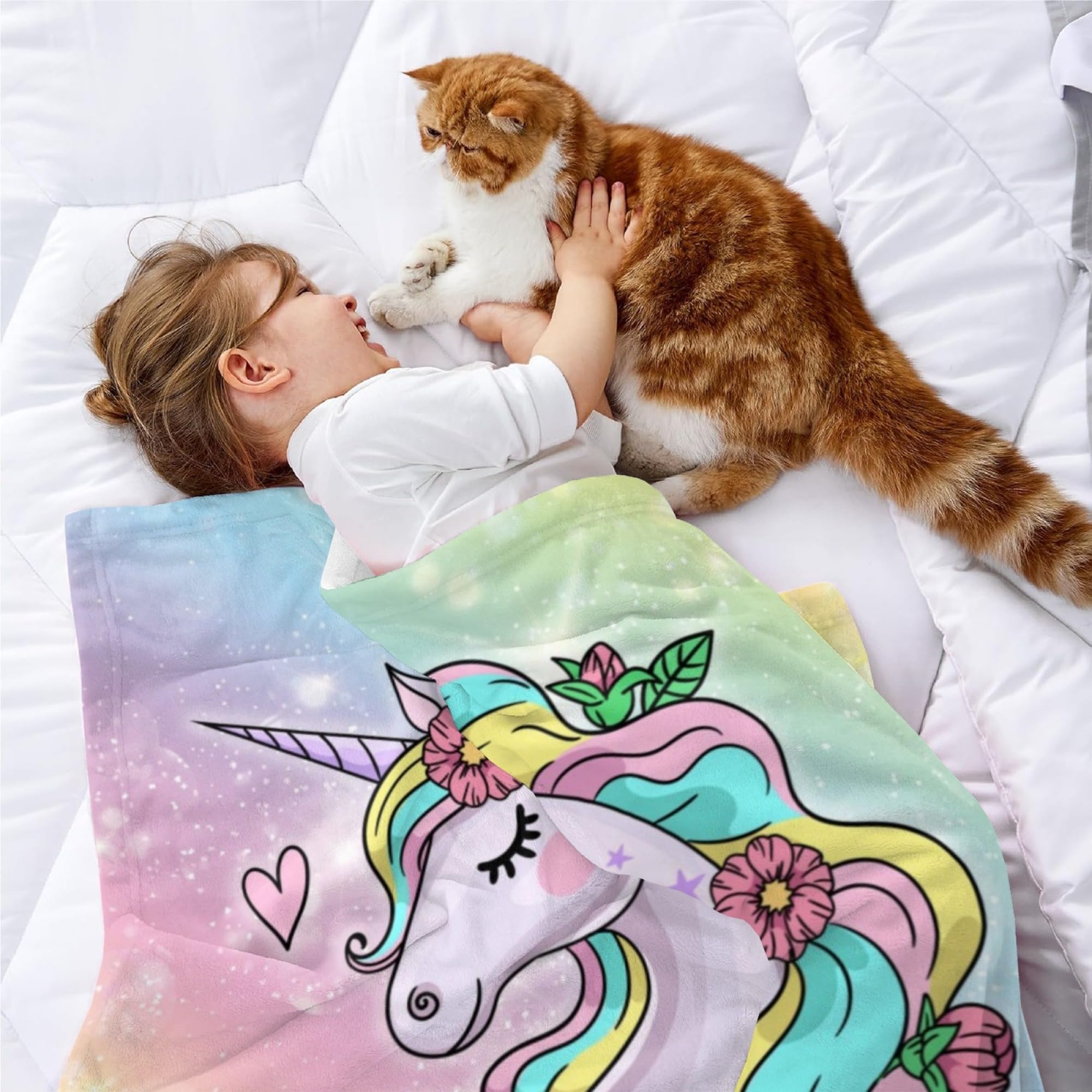 YESCUSTOM Personalized Unicorn Fleece Throw Blanket - Custom Name Blanket for Girls & Boys, Soft Minky Bed Blanket for Baby & Kids - Perfect for Nursery, Bedroom Decor & Cozy Gift