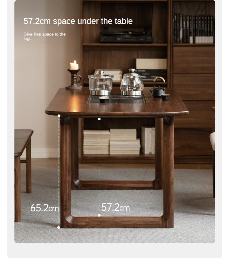 Premium Black Walnut Solid Wood Tea Table with Integrated Tray - Handcrafted Tea Serving Set for Living Room, Zen Meditation & Japanese Tea Ceremony