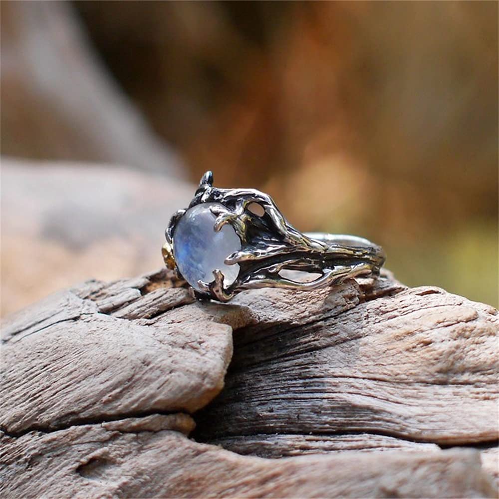 Vintage Rainbow Moonstone Ring - Sterling Silver & Solid Gold Two-Tone Moonstone Engagement Ring with Rose Flower & Twig Design - Thai Silver Jewelry ST.236 6 - Perfect for Weddings, Anniversaries, and Boho Fashion