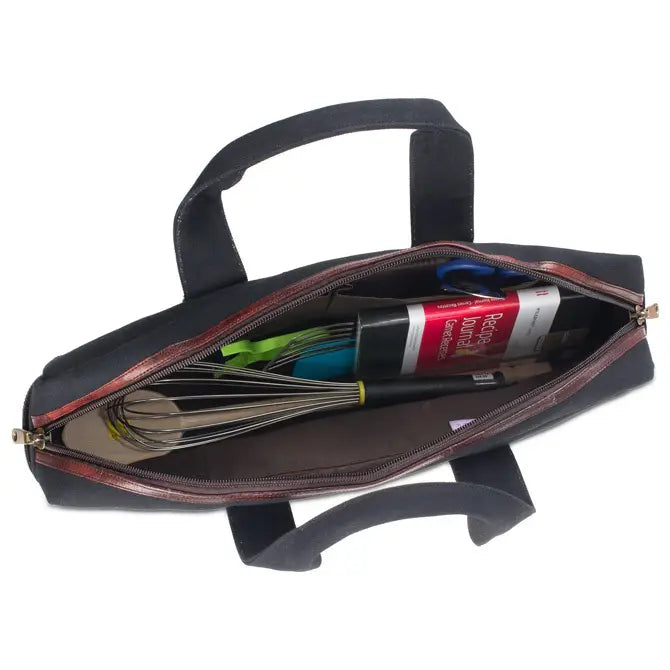 Boldric Chef Carryall Tote Bag - Durable Green Canvas with Premium Brown Leather Trim - Perfect for Cooking Classes, Grocery Shopping & Work Commutes