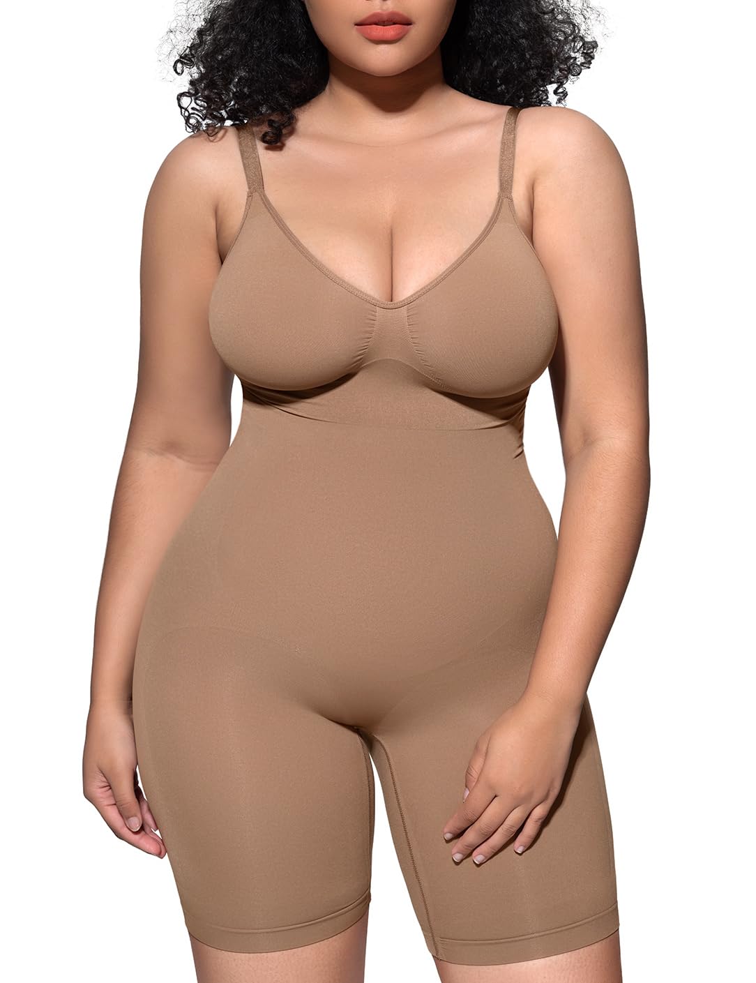 PUMIEY Women's Tummy Control Shapewear Bodysuit - V-Neck Open Gusset Waist Trainer for Hourglass Figure | Slimming Underwear for Everyday Wear, Special Occasions & Postpartum Recovery