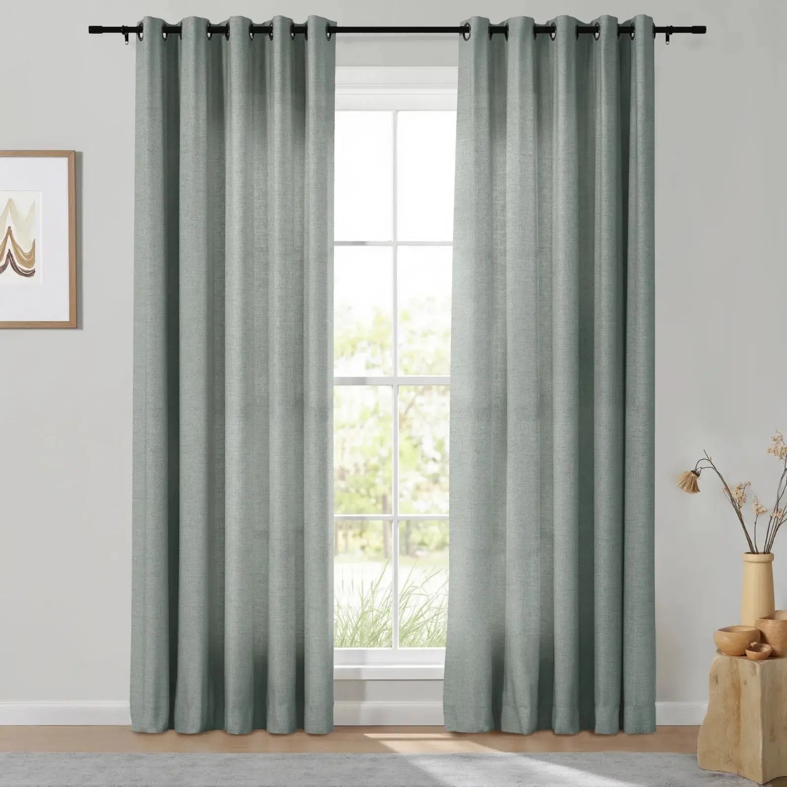 Isabella Heavyweight Cotton Grommet Curtains - Blackout Drapes for Living Room & Bedroom - Noise Reducing Thermal Insulated Window Panels (Set of 2)