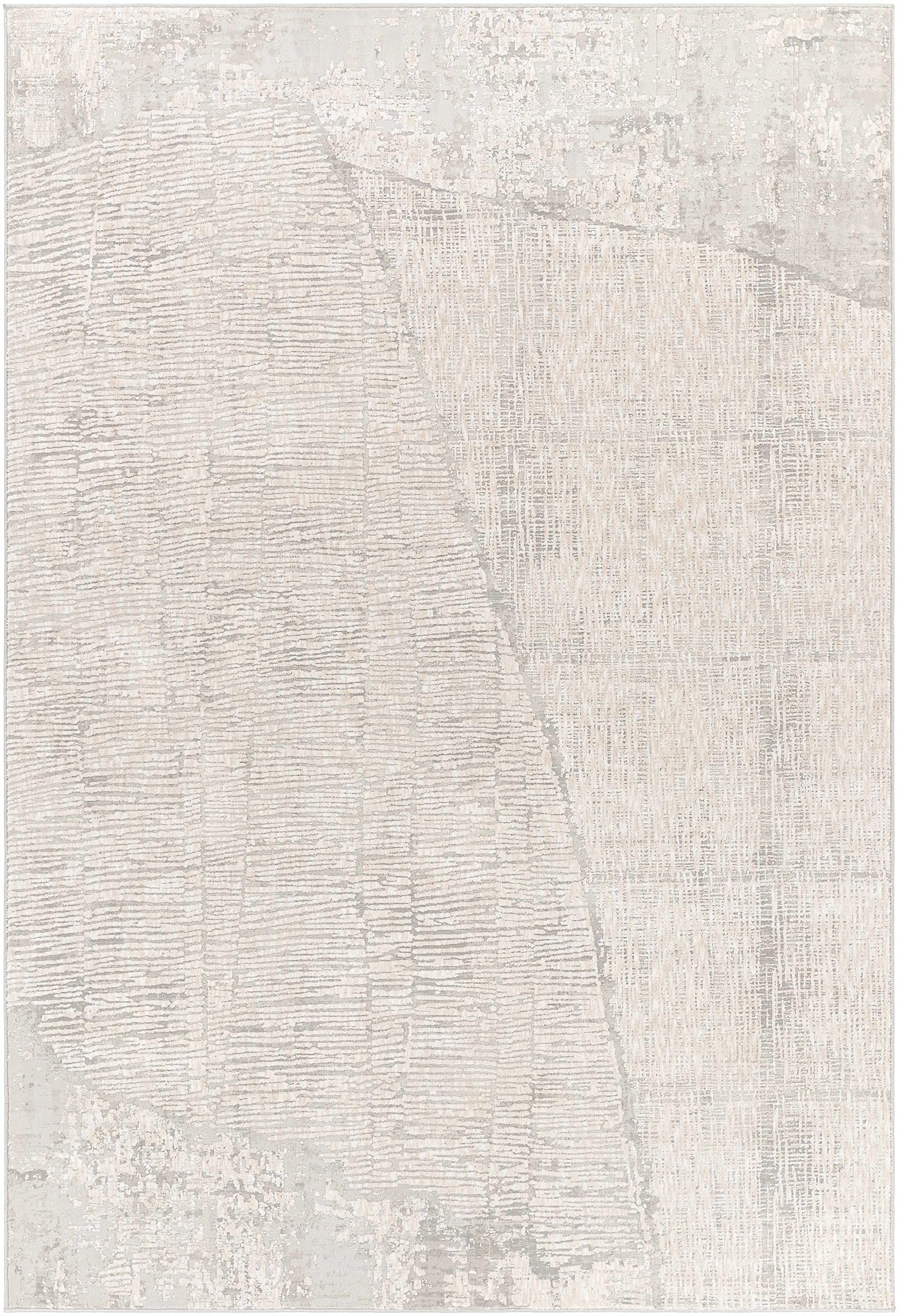 Modern Hauteloom Leeco Area Rug for Living Room & Bedroom - Soft Gray Ivory 7'10